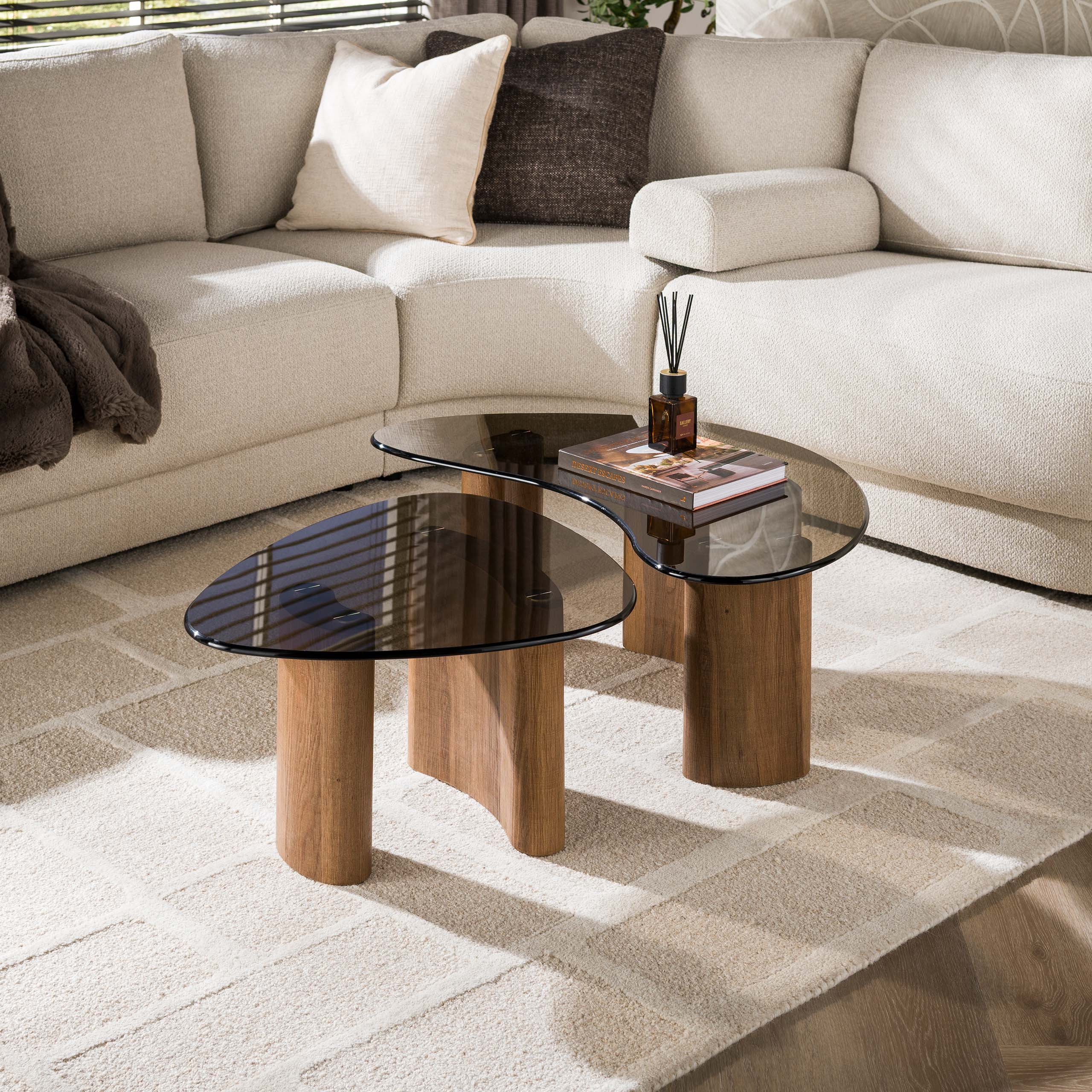 Salontafel Tinto organisch set van 2 / Brons glas – afbeelding 1