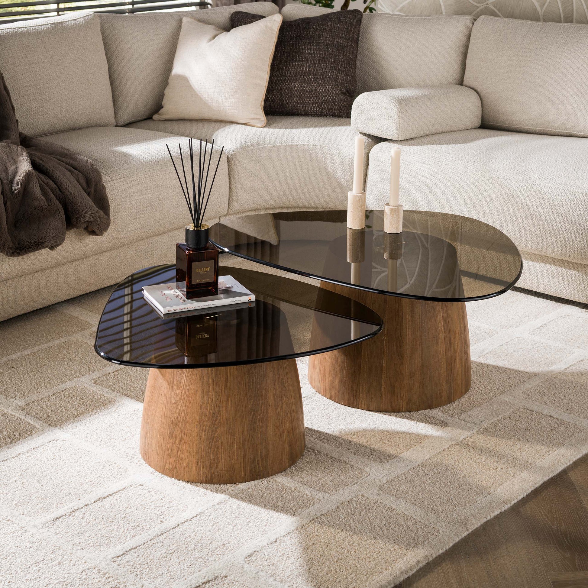 Salontafel Tinto driehoekig set van 2 / Brons glas – afbeelding 1