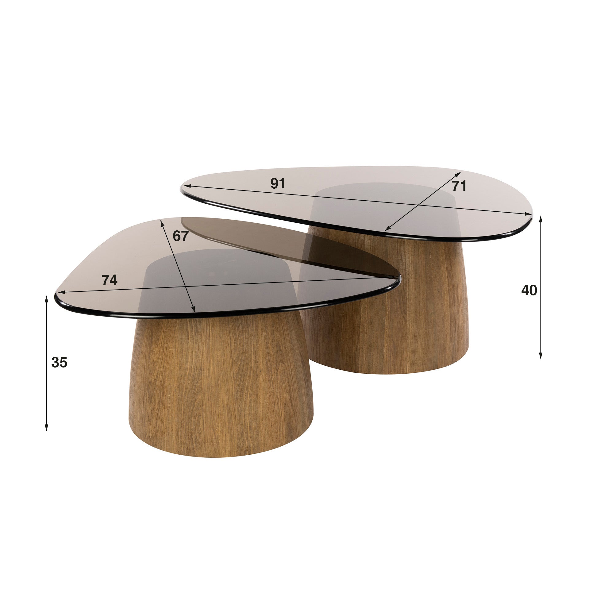 Salontafel Tinto driehoekig set van 2 / Brons glas – afbeelding 9