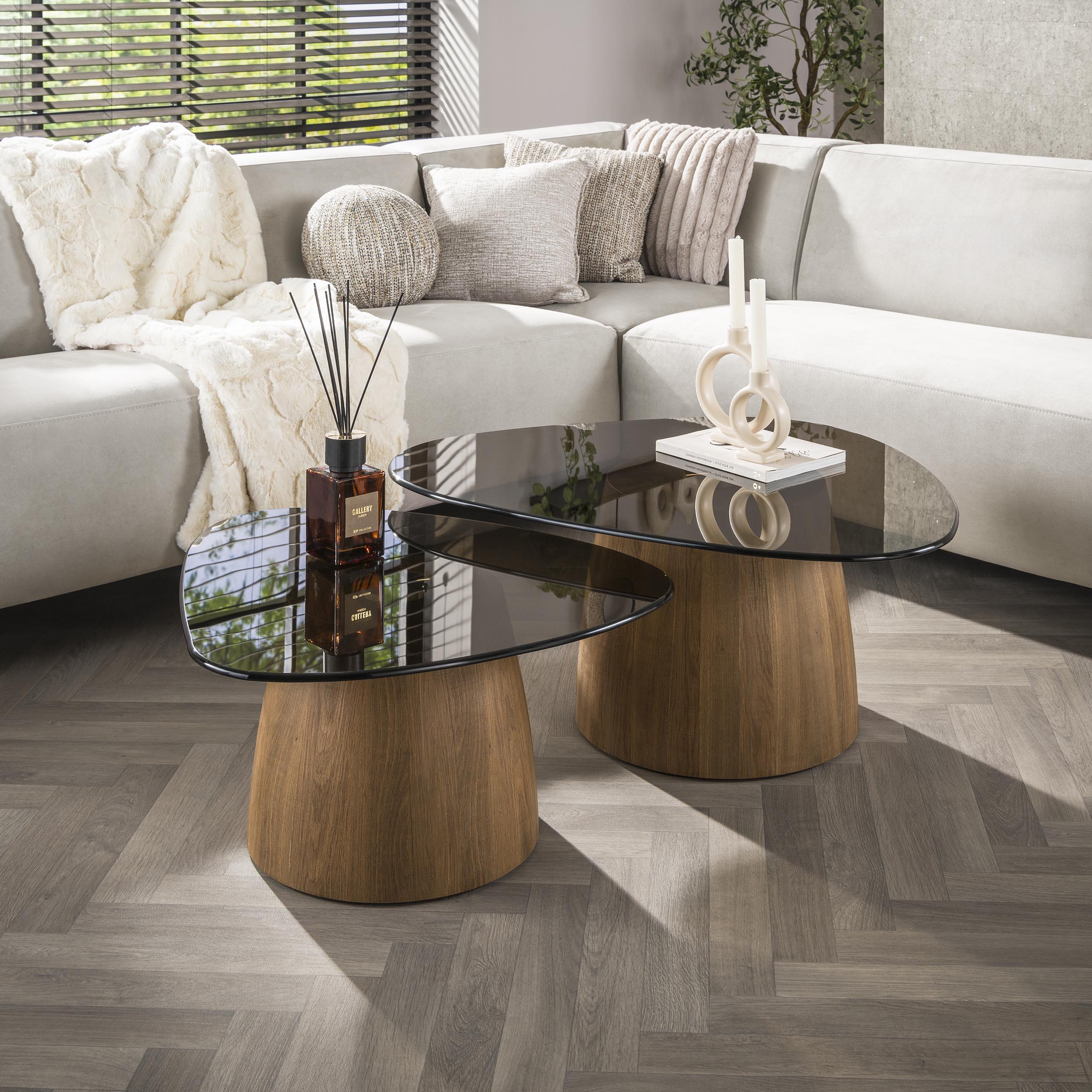 Salontafel Tinto driehoekig set van 2 / Brons glas – afbeelding 4