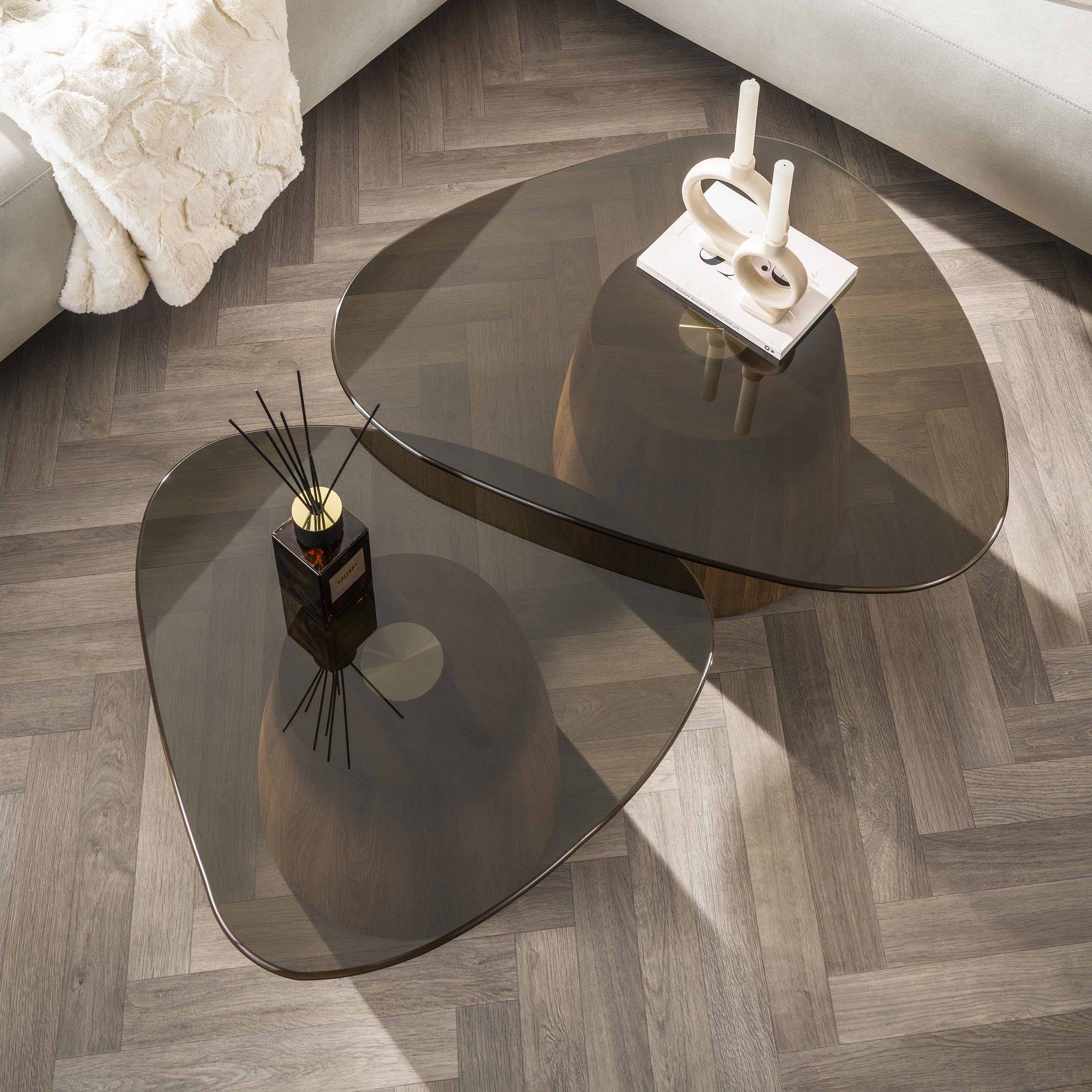 Salontafel Tinto driehoekig set van 2 / Brons glas – afbeelding 5