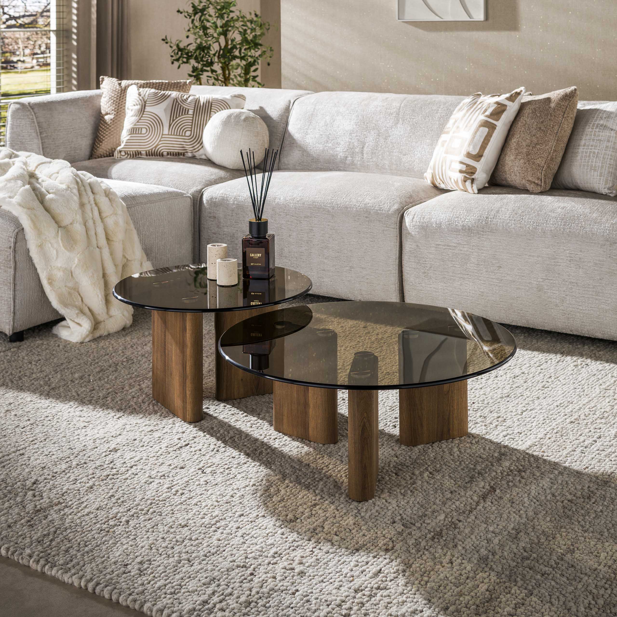 Salontafel Tinto rond set van 2 / Brons glas – afbeelding 1