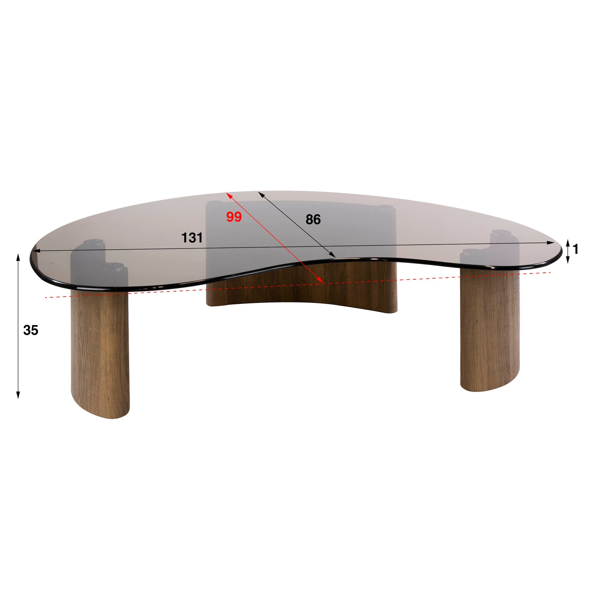 Salontafel Tinto organisch 130cm / Brons glas – afbeelding 5