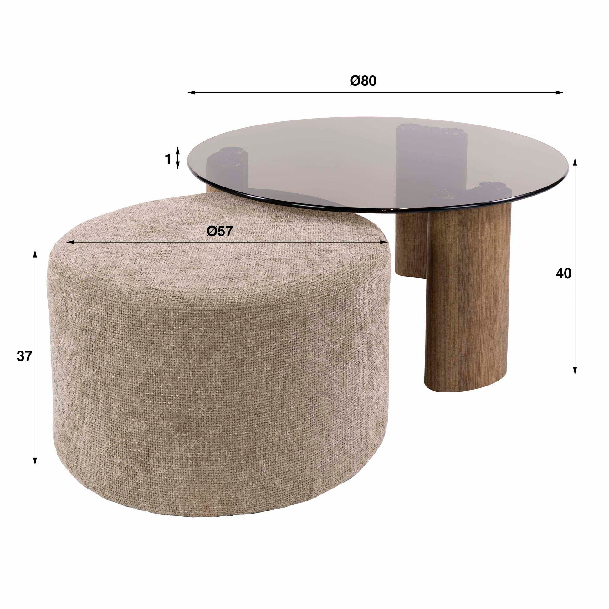 Salontafel Tinto poef set van 2 / Brons glas – afbeelding 5