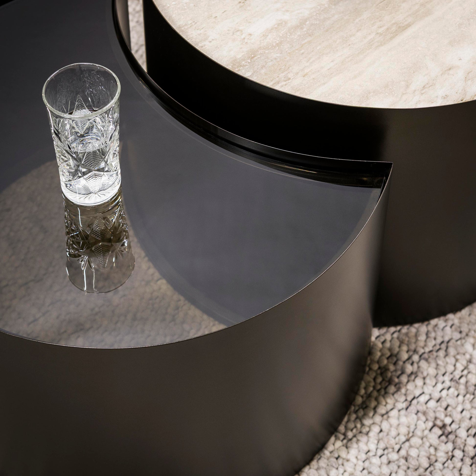Salontafel Metal half moon set van 2 / 3D keramiek travertin – afbeelding 3