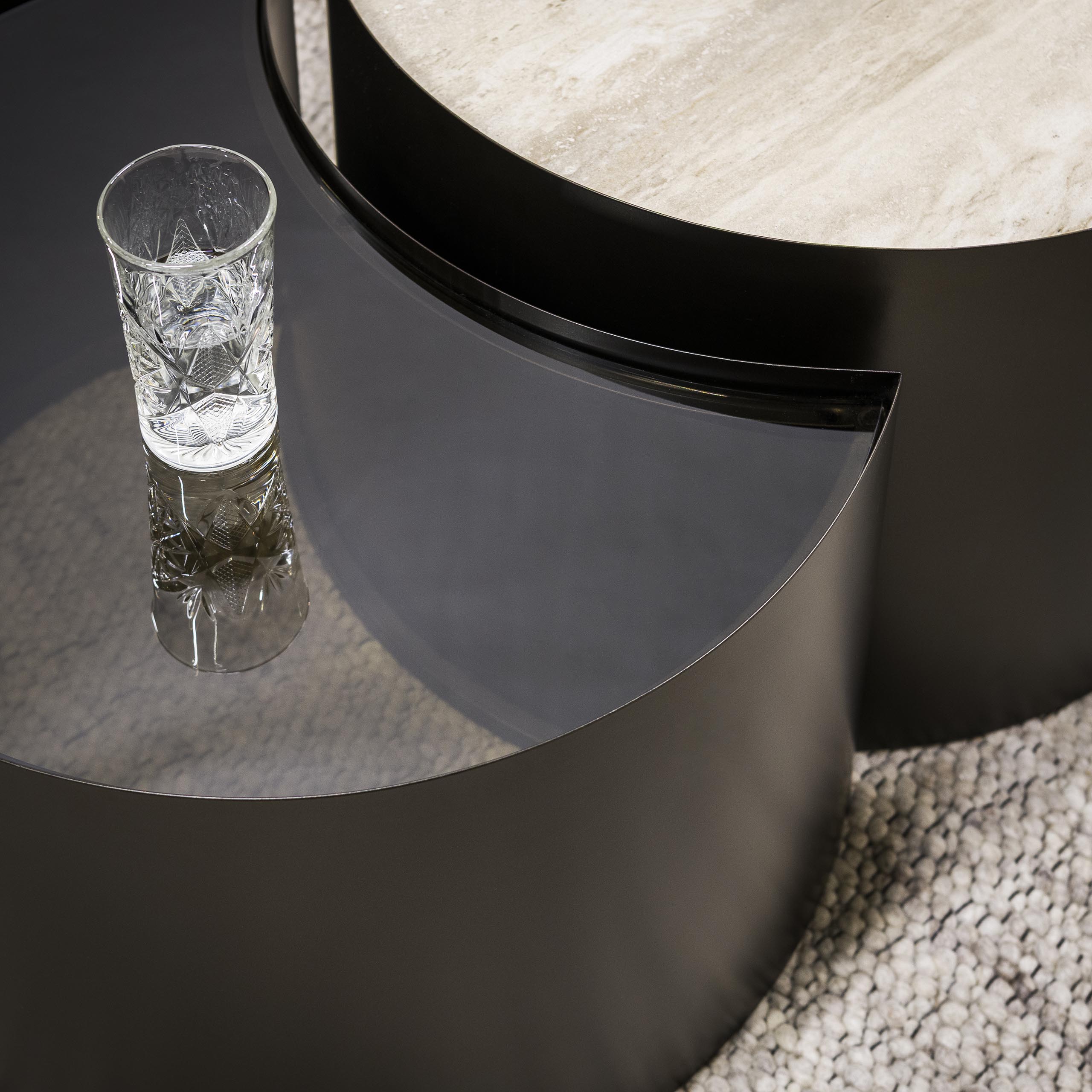 Salontafel Metal half moon set van 2 / 3D keramiek travertin – afbeelding 3