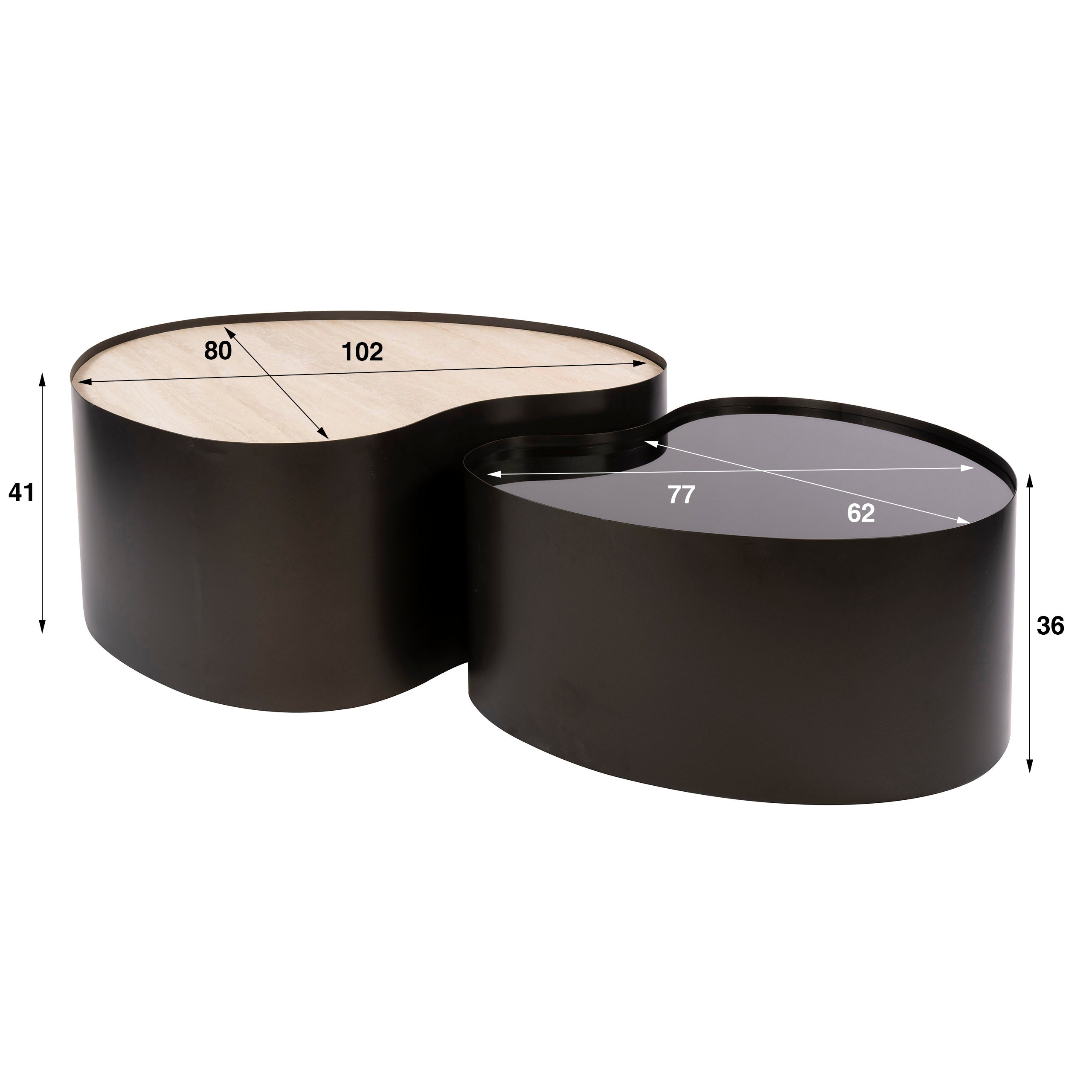 Salontafel Metal organisch set van 2 / 3D keramiek travertin – afbeelding 5