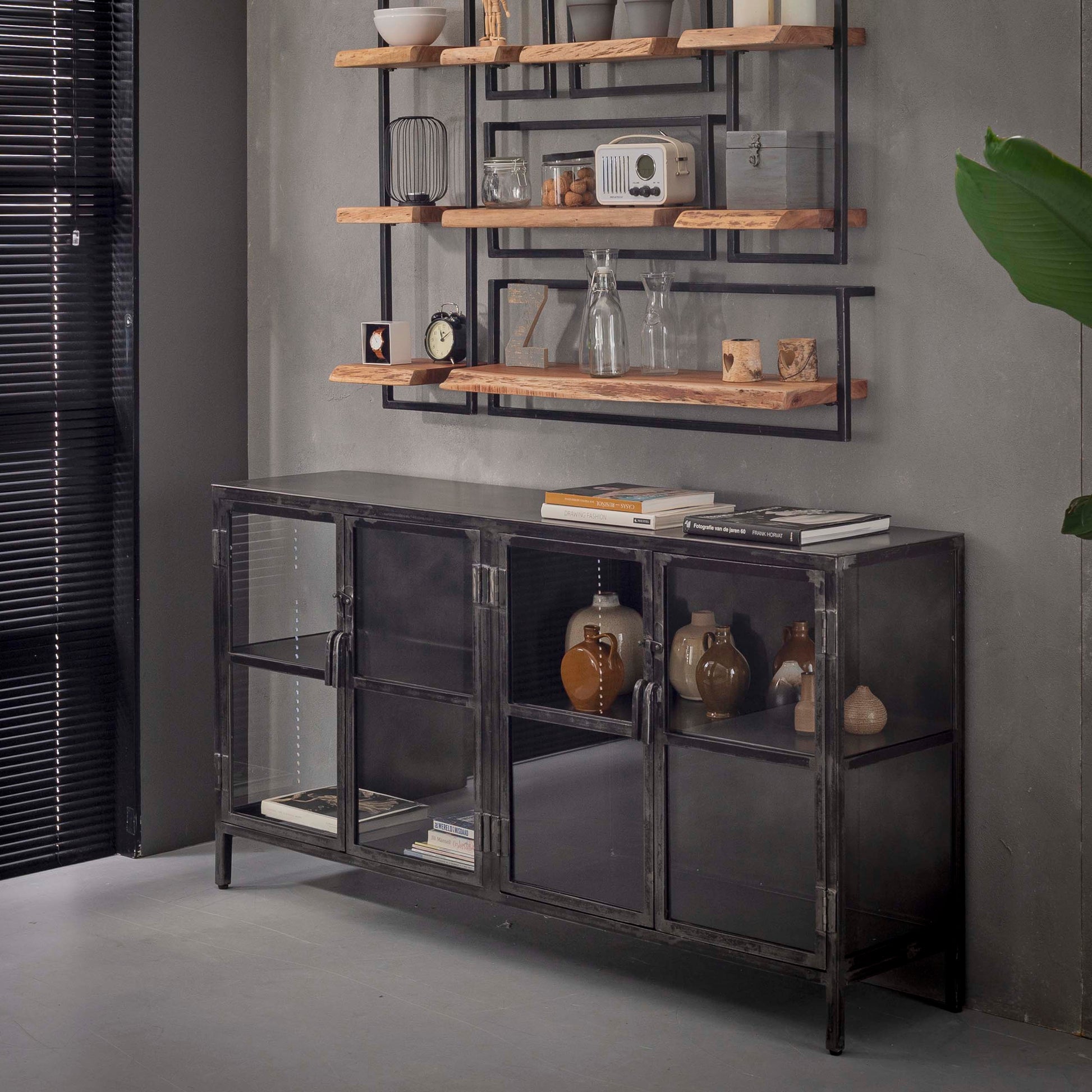 Dressoir Rift Metal 4 deuren / Gunmetal – afbeelding 1
