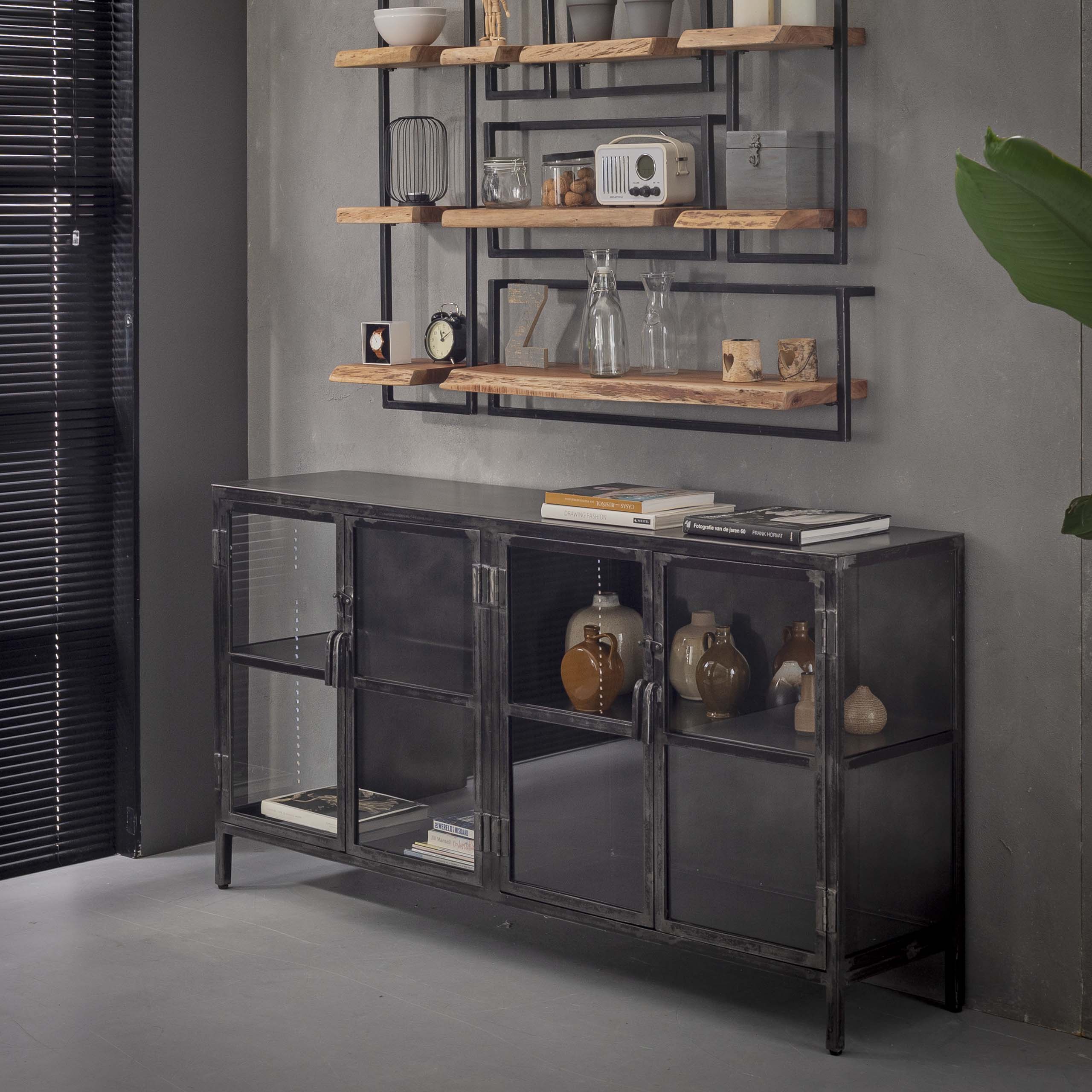 Dressoir Rift Metal 4 deuren / Gunmetal – afbeelding 1
