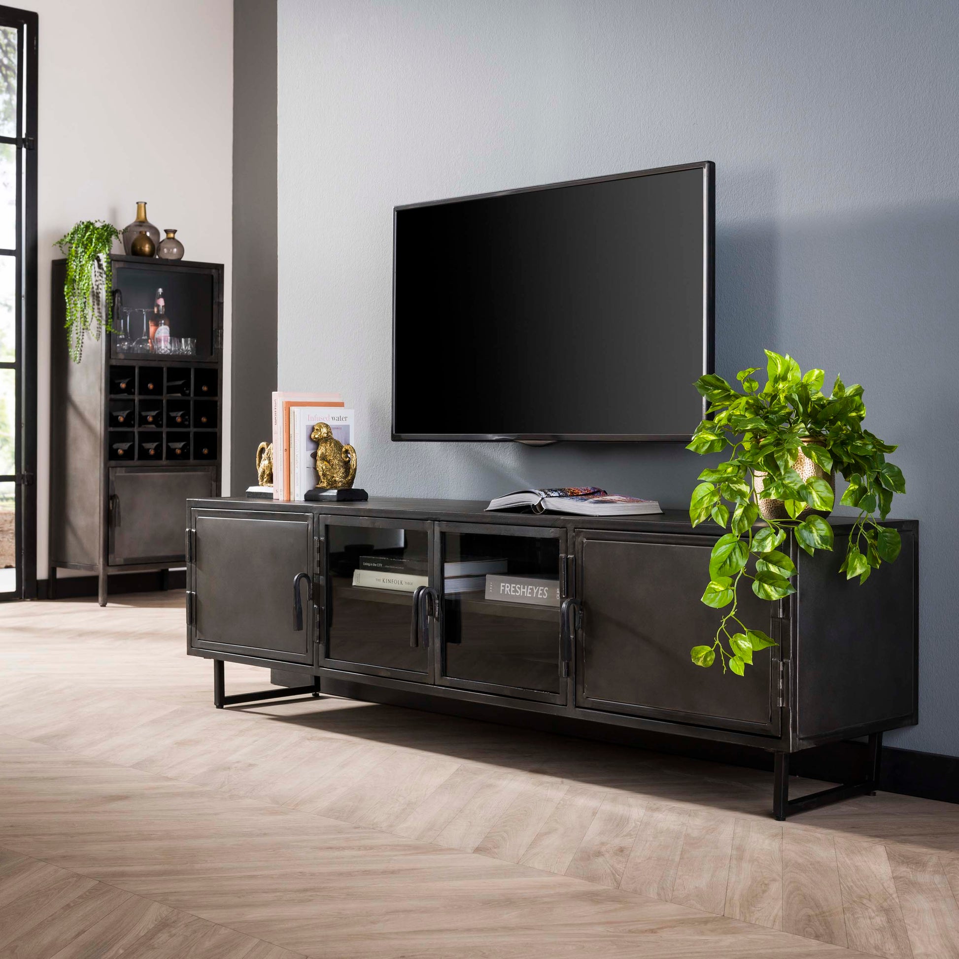 TV-meubel Rift Metal 4 deuren / Gunmetal – afbeelding 1