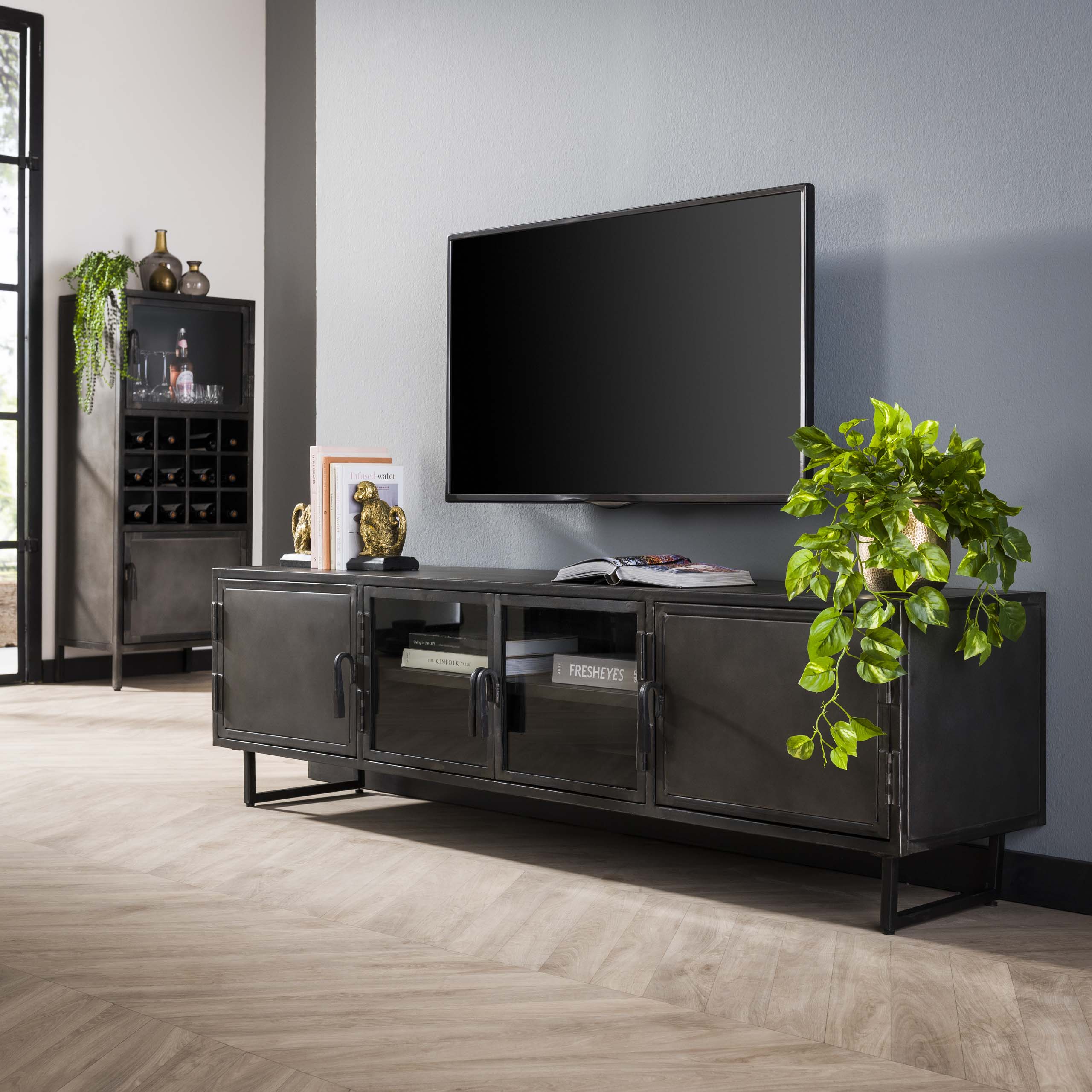TV-meubel Rift Metal 4 deuren / Gunmetal – afbeelding 1