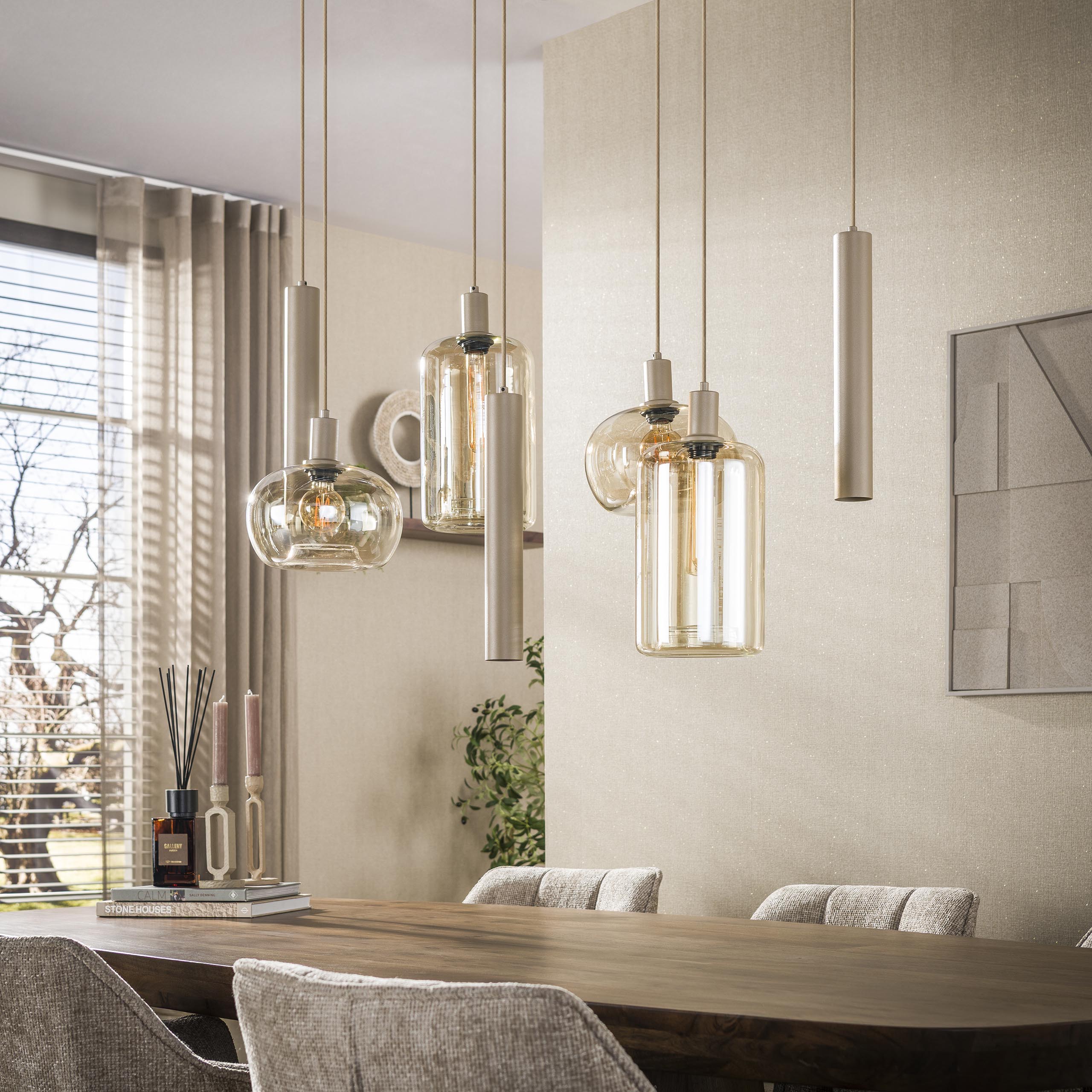 Hanglamp Serene 4+3-lichts / Beige – afbeelding 2