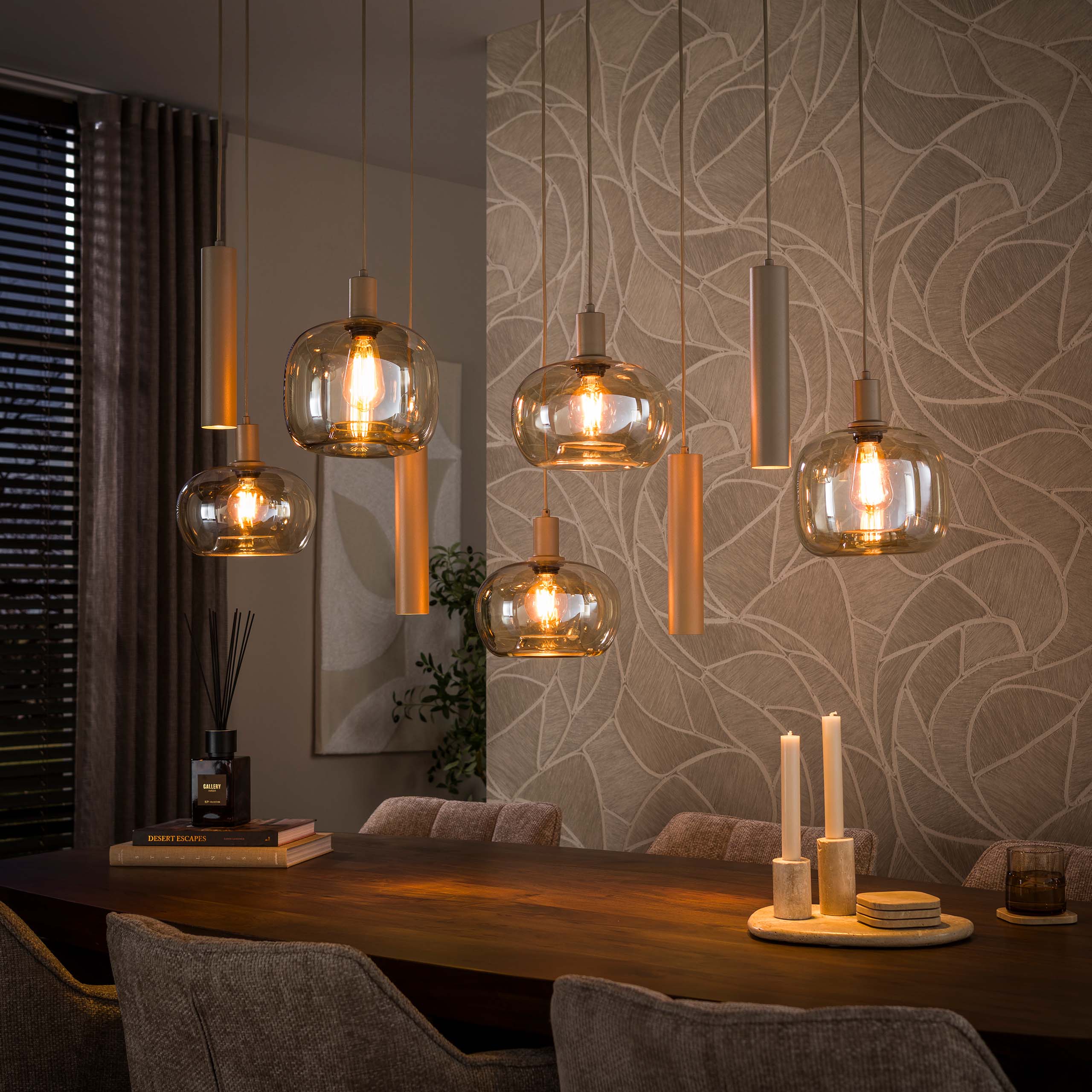 Hanglamp Serene 5+4-lichts / Beige – afbeelding 1