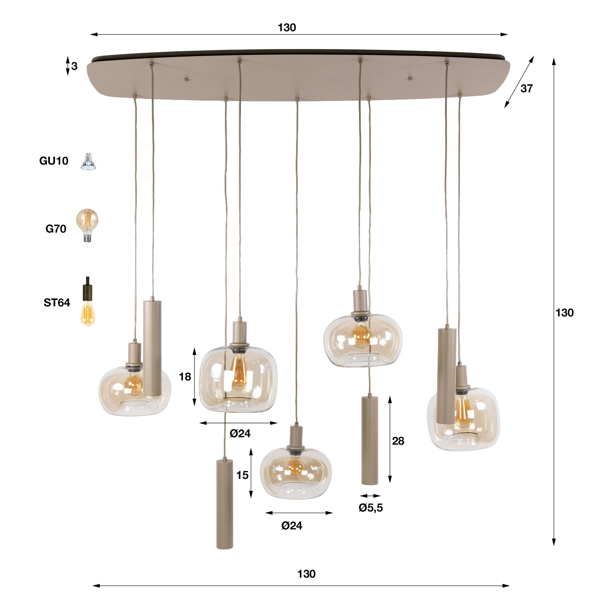 Hanglamp Serene 5+4-lichts / Beige – afbeelding 5