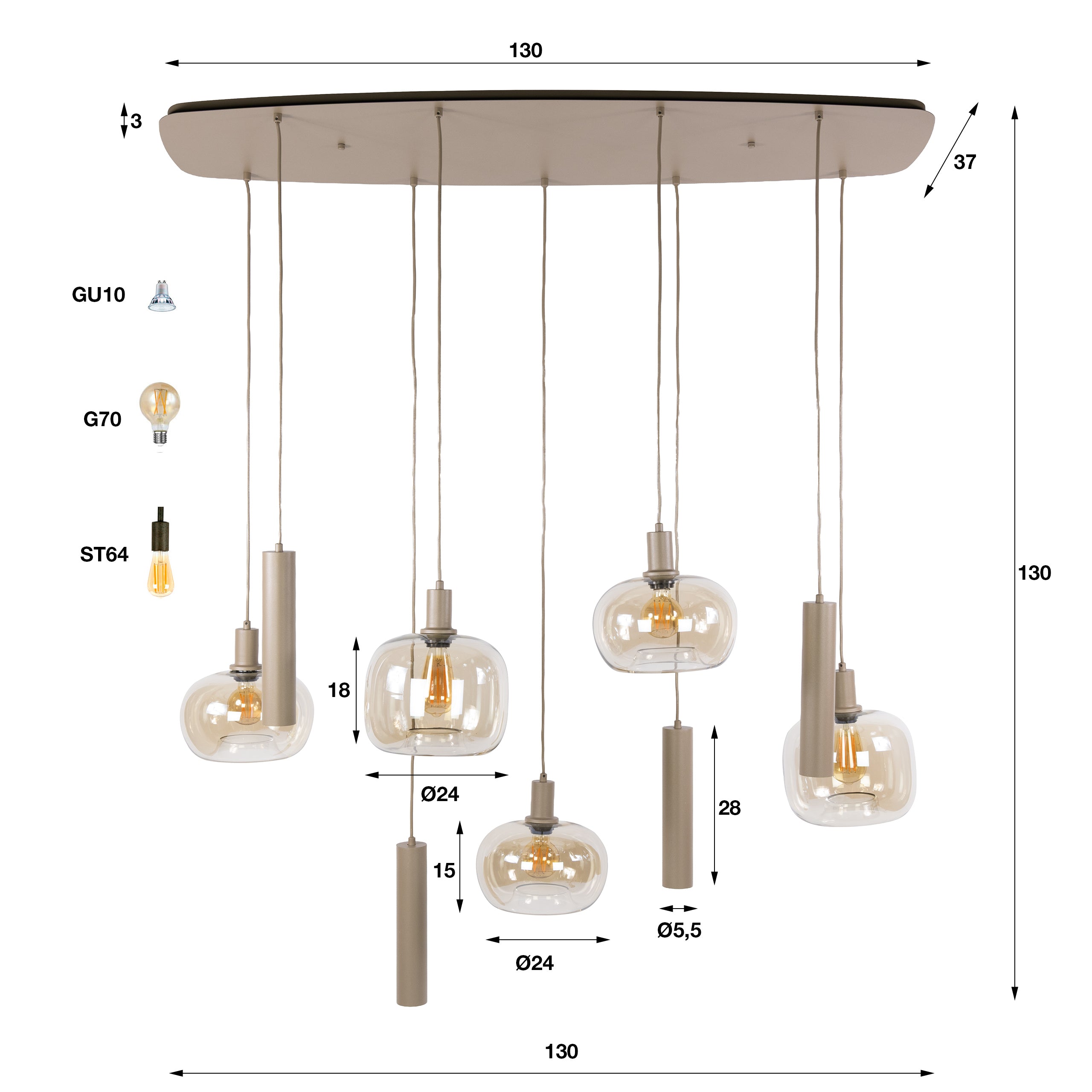 Hanglamp Serene 5+4-lichts / Beige – afbeelding 5
