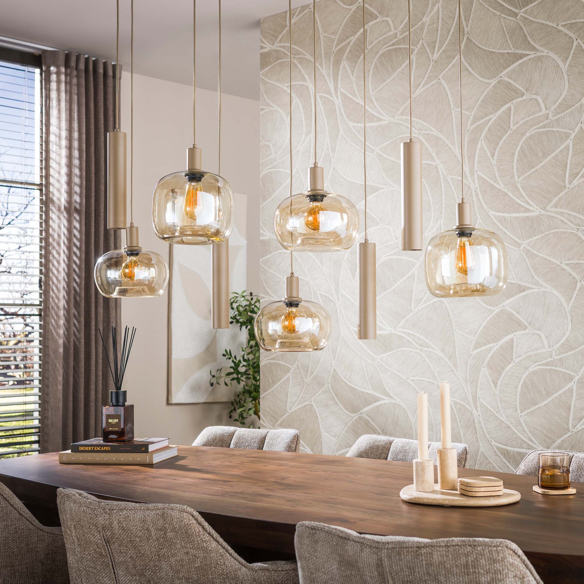 Hanglamp Serene 5+4-lichts / Beige – afbeelding 2