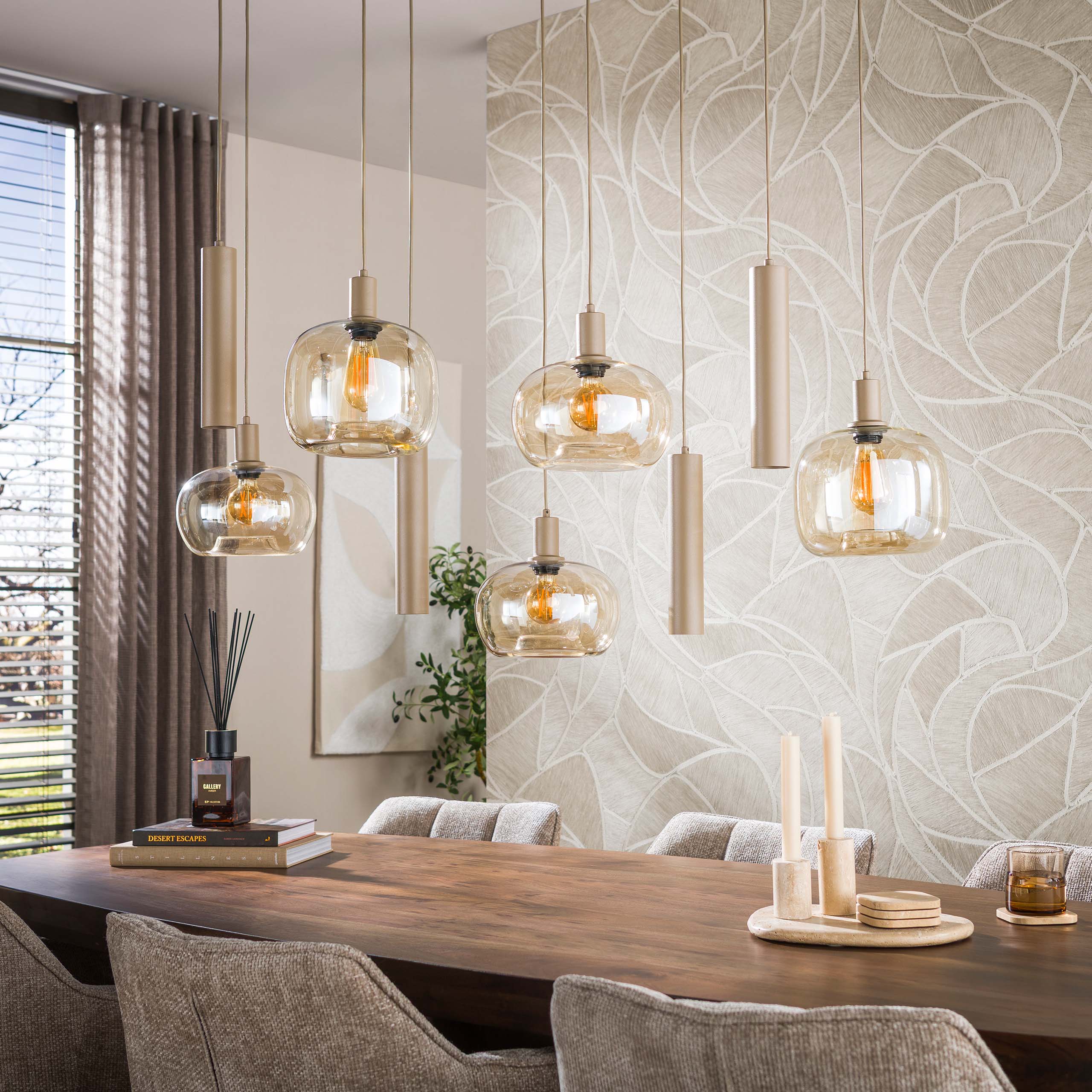 Hanglamp Serene 5+4-lichts / Beige – afbeelding 2