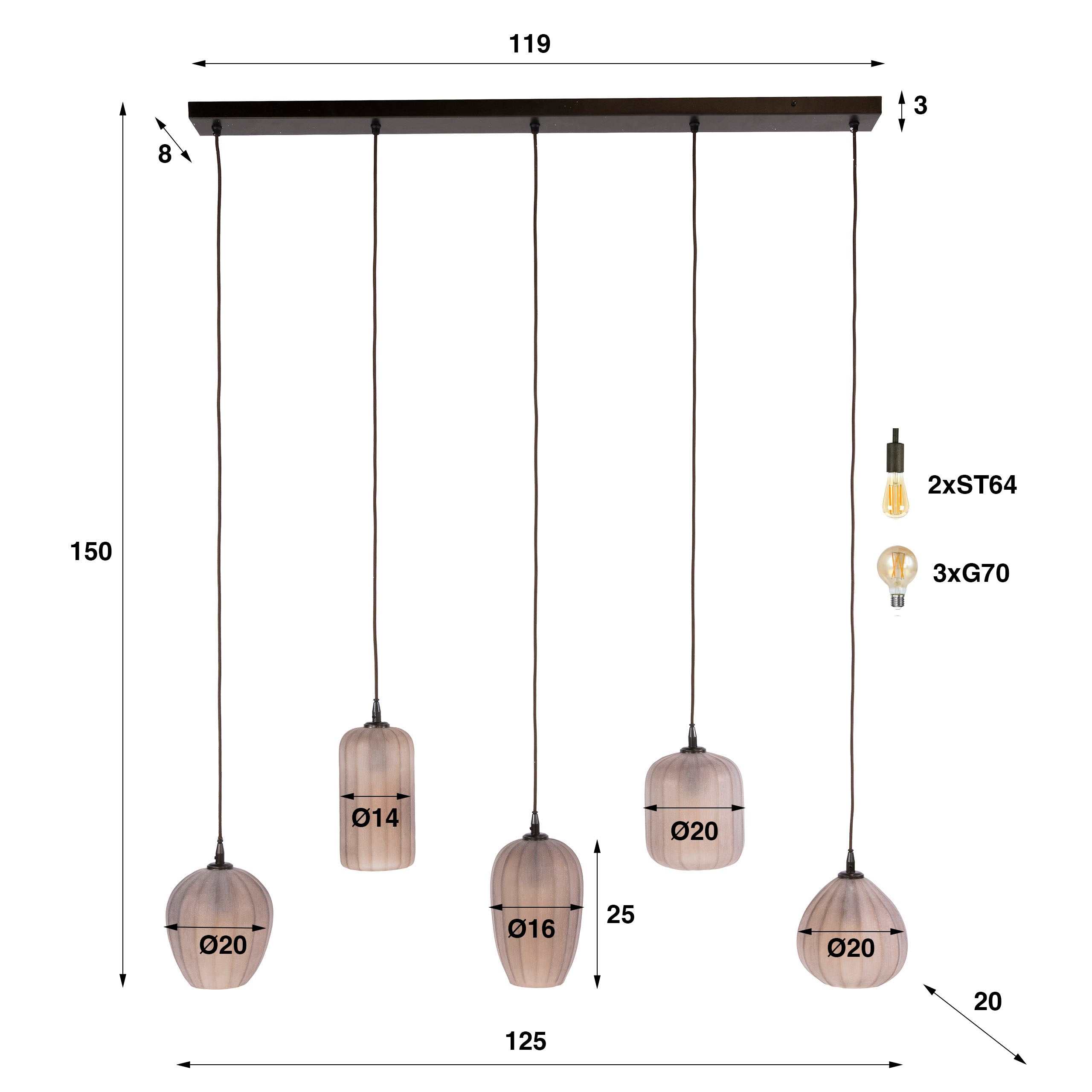 Hanglamp Altura 5-lichts / Sienna bruin-frosted – afbeelding 6