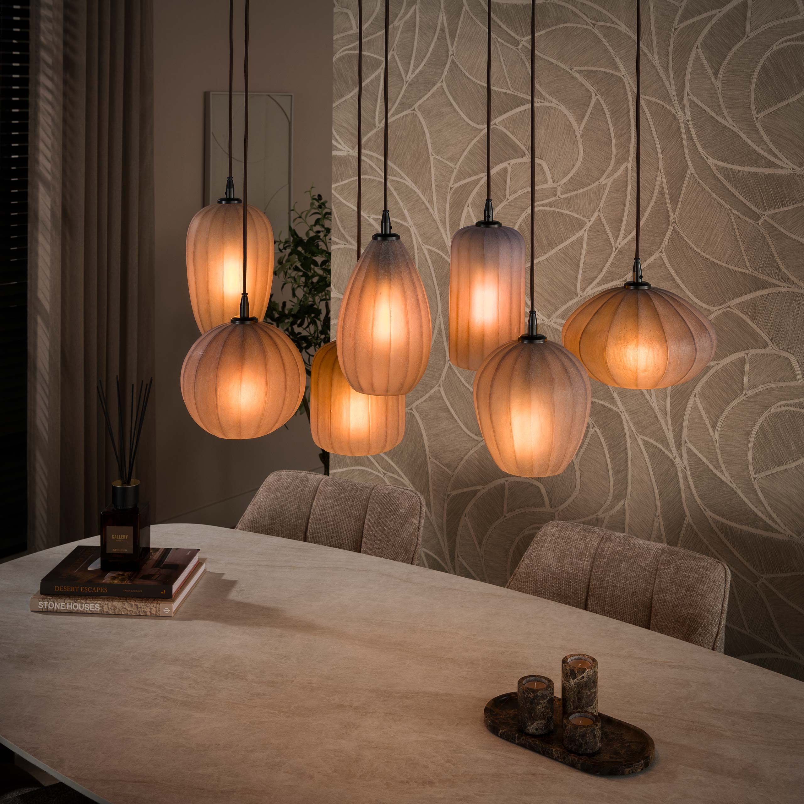Hanglamp Altura 4+3-lichts / Sienna bruin-frosted – afbeelding 1