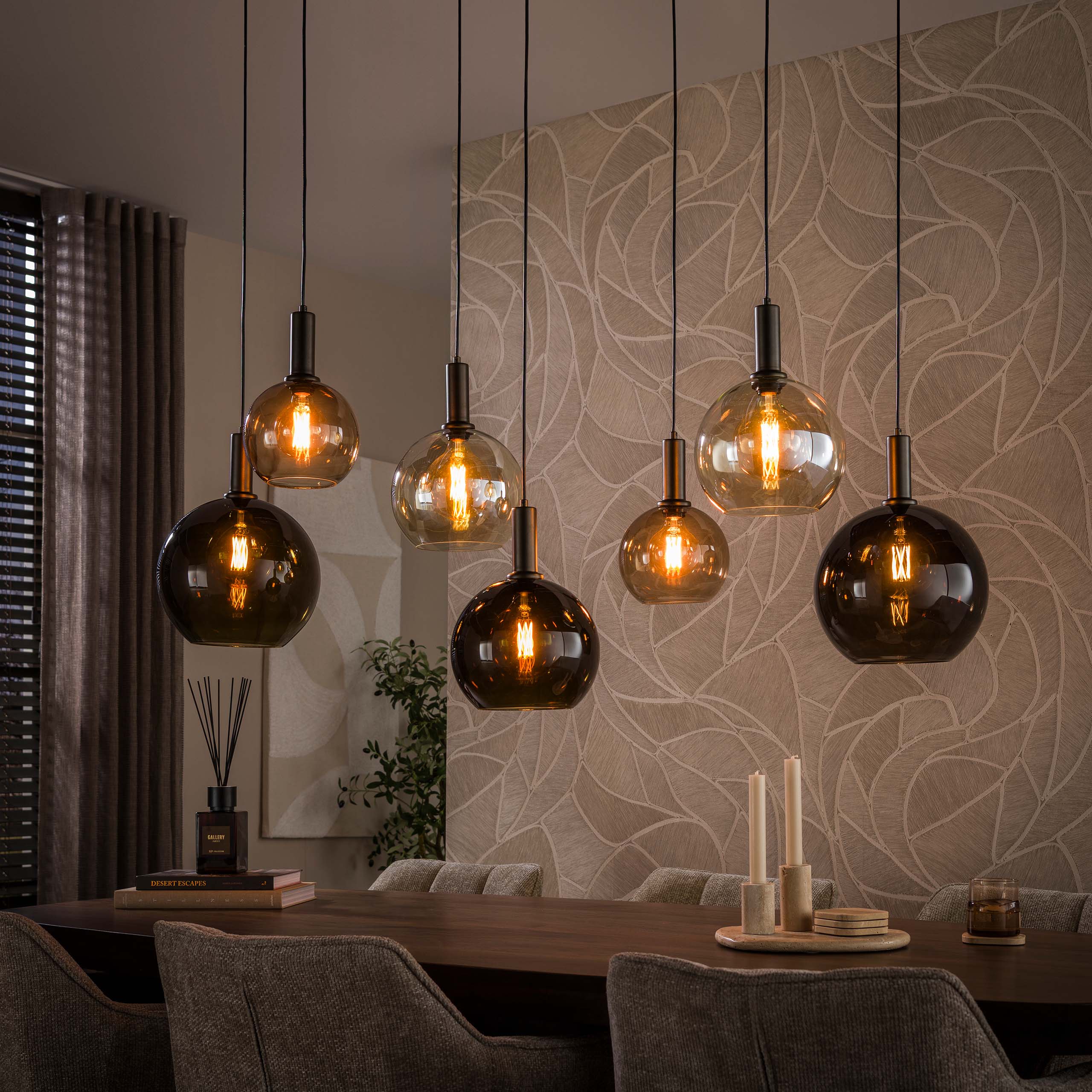 Hanglamp Moka 4+3-lichts / Multi bruin – afbeelding 1