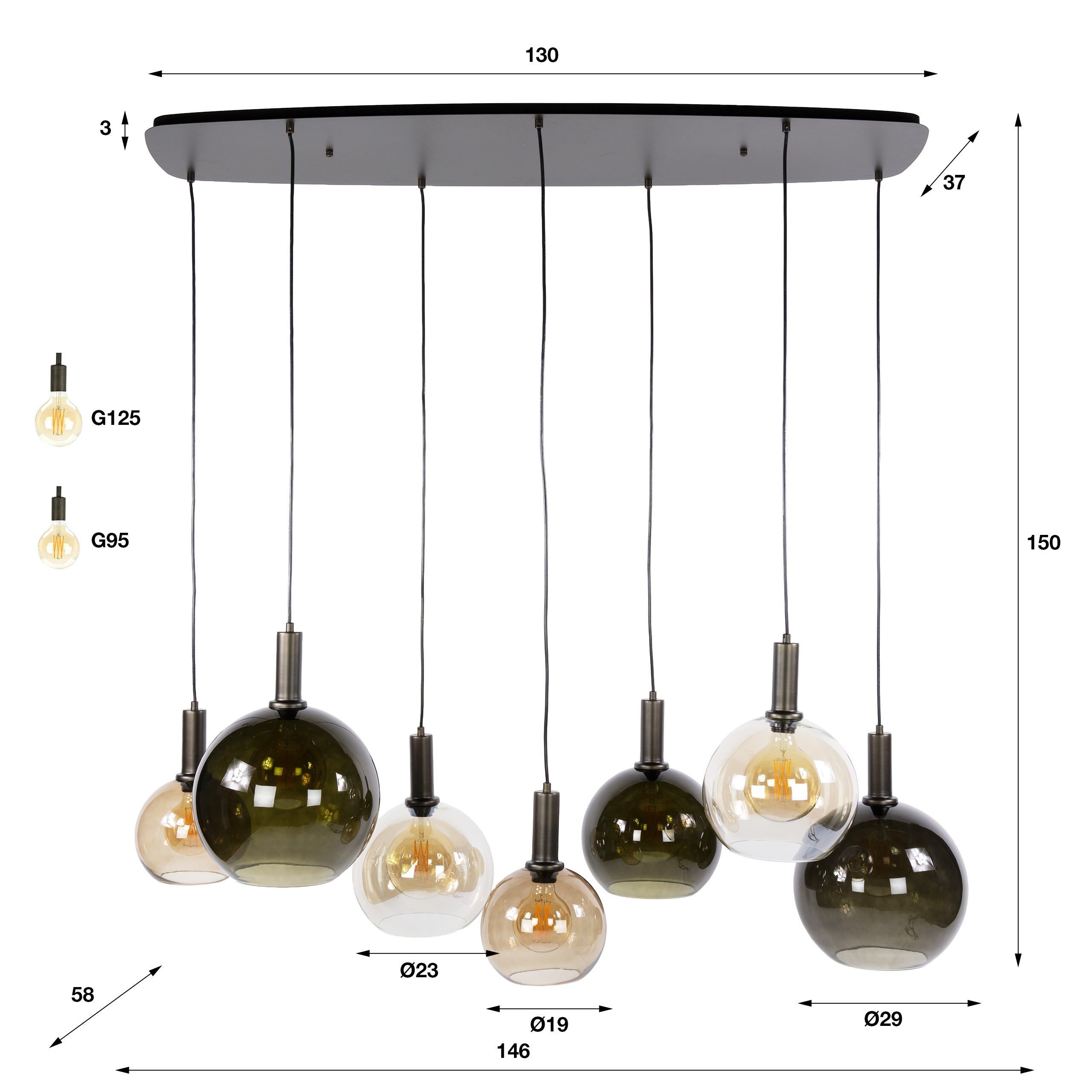 Hanglamp Moka 4+3-lichts / Multi bruin – afbeelding 5