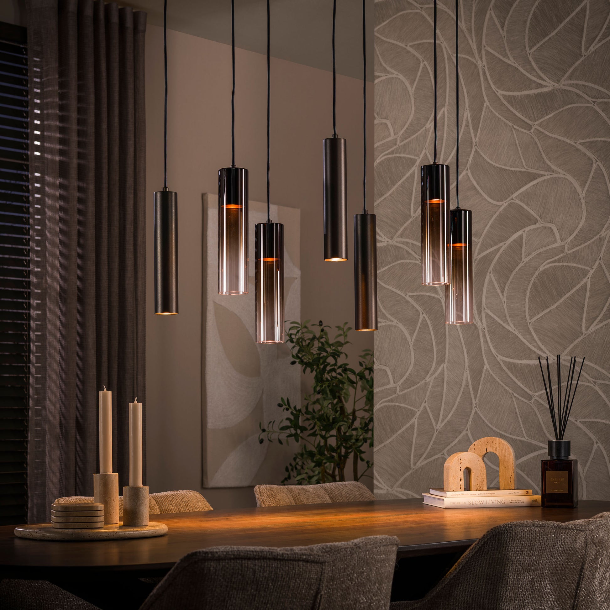 Hanglamp Lungo 4+3-lichts / Sienna bruin – afbeelding 1
