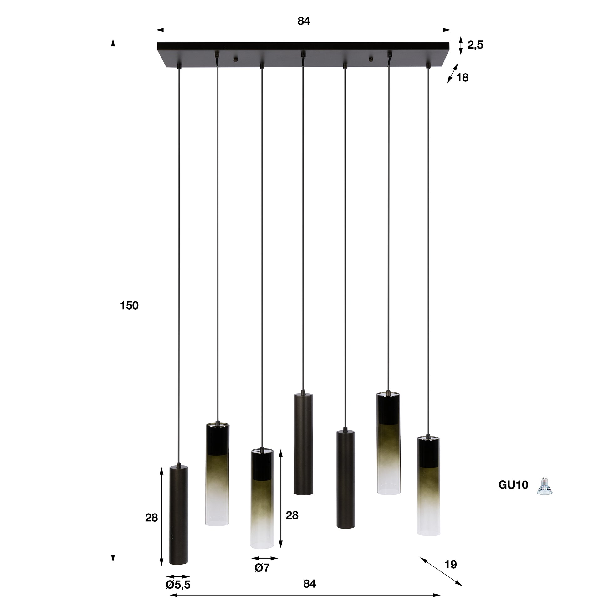 Hanglamp Lungo 4+3-lichts / Sienna bruin – afbeelding 6
