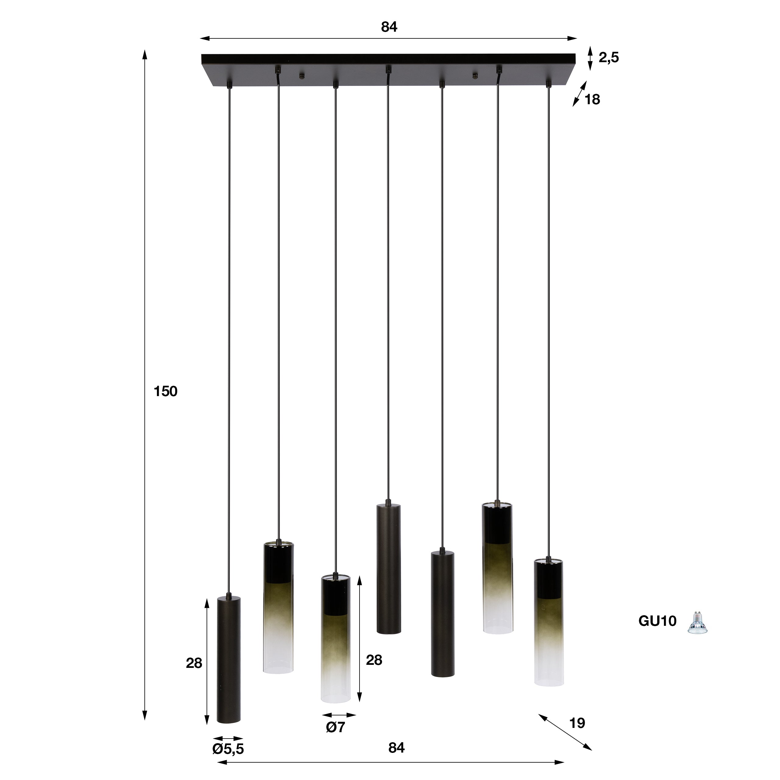 Hanglamp Lungo 4+3-lichts / Sienna bruin – afbeelding 6