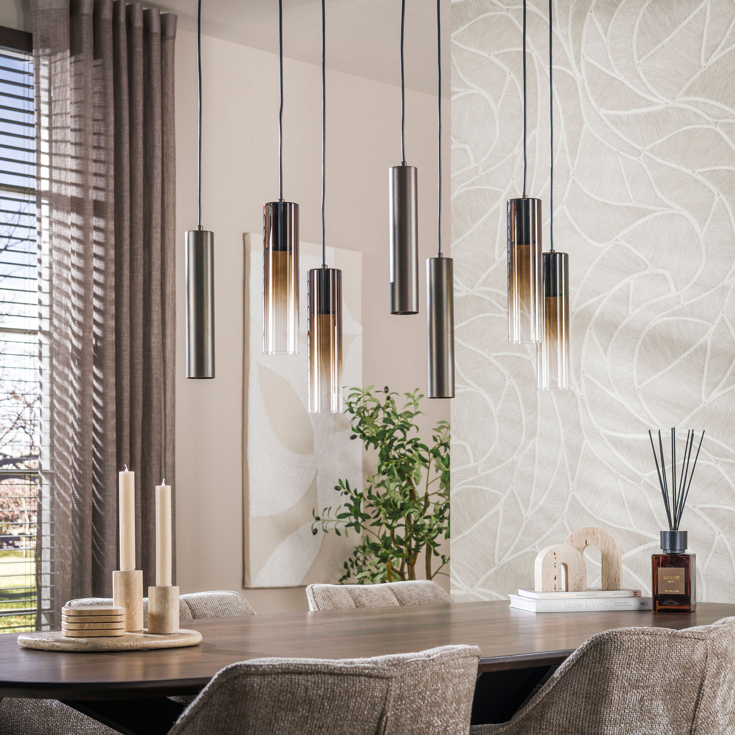 Hanglamp Lungo 4+3-lichts / Sienna bruin – afbeelding 2