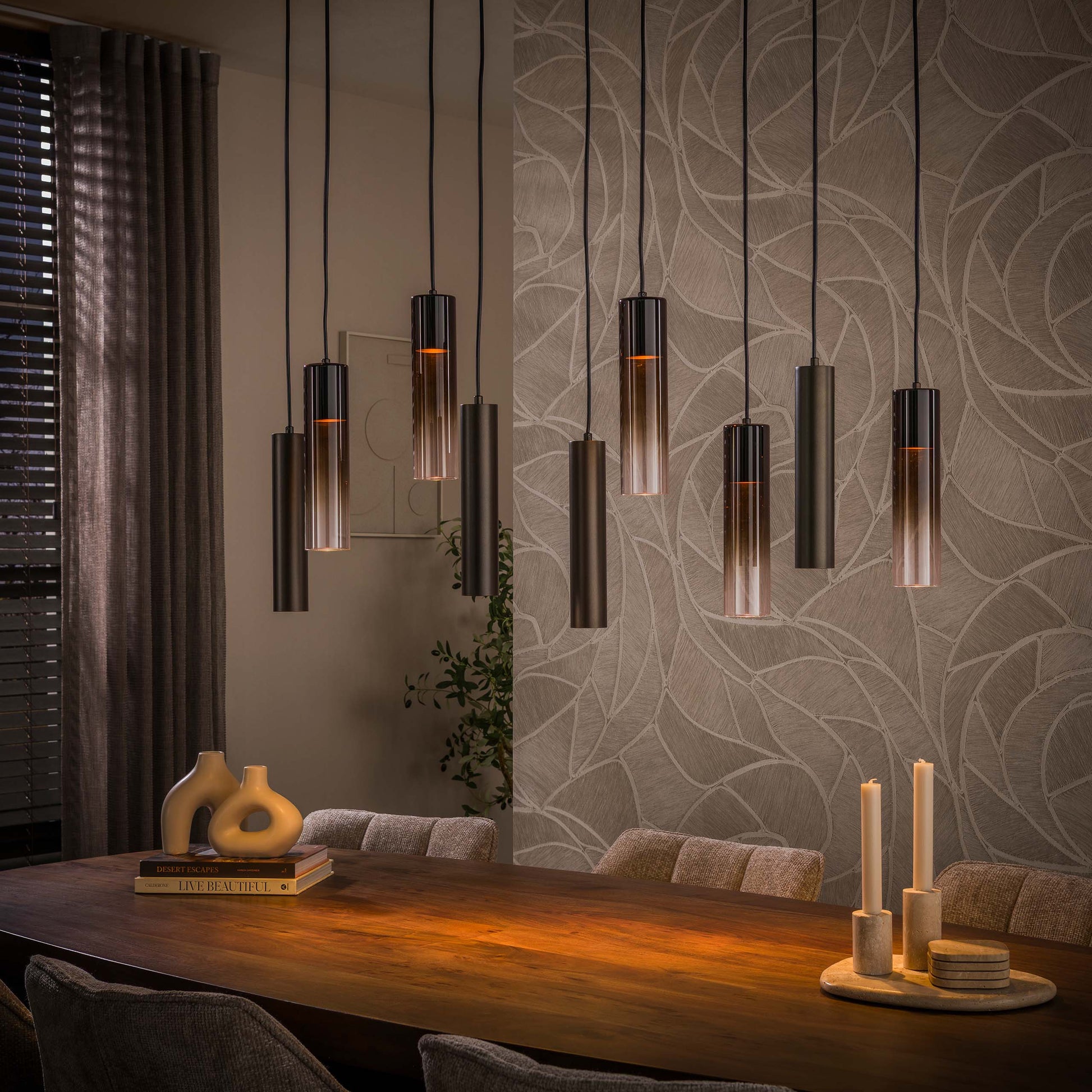 Hanglamp Lungo 5+4-lichts / Sienna bruin – afbeelding 1