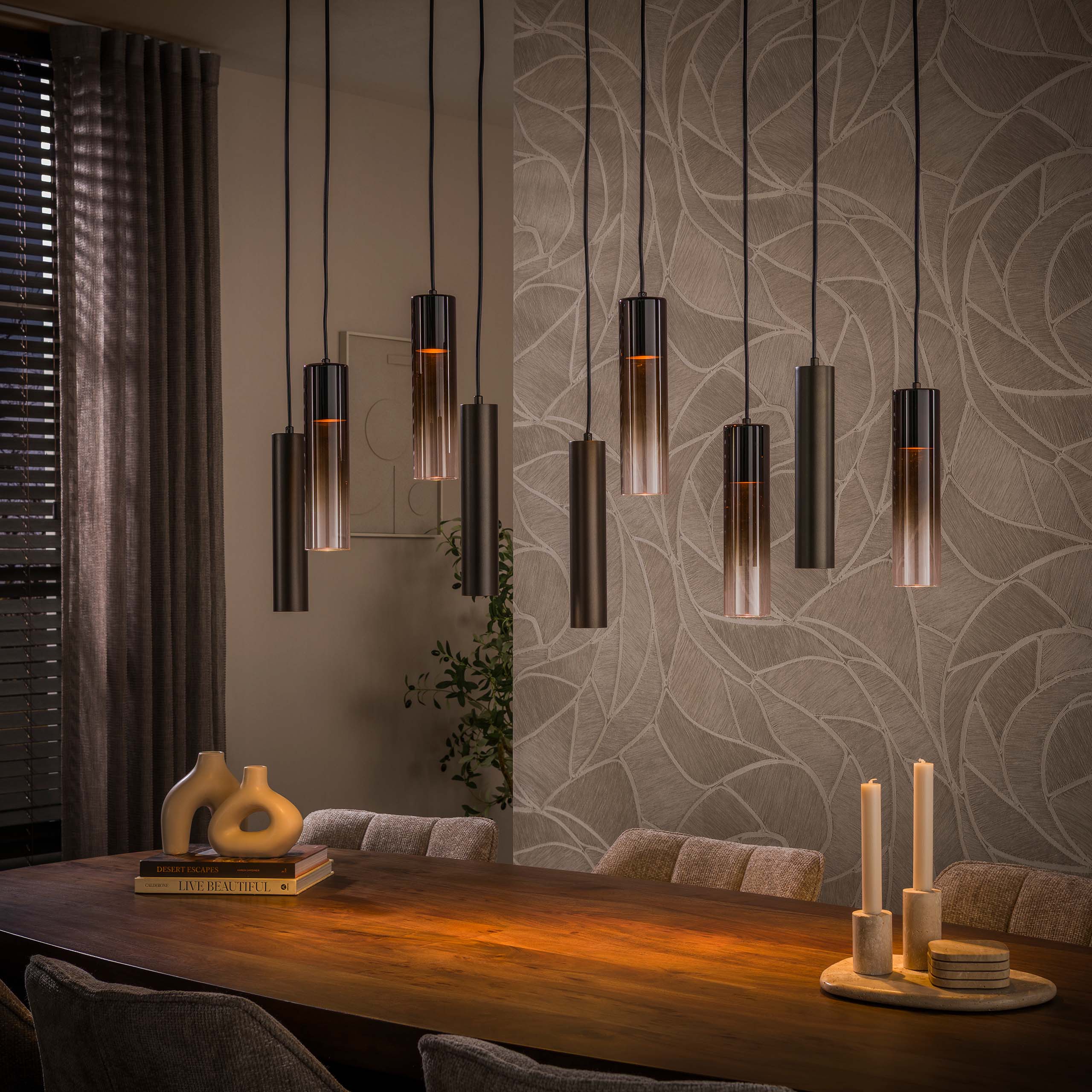 Hanglamp Lungo 5+4-lichts / Sienna bruin – afbeelding 1