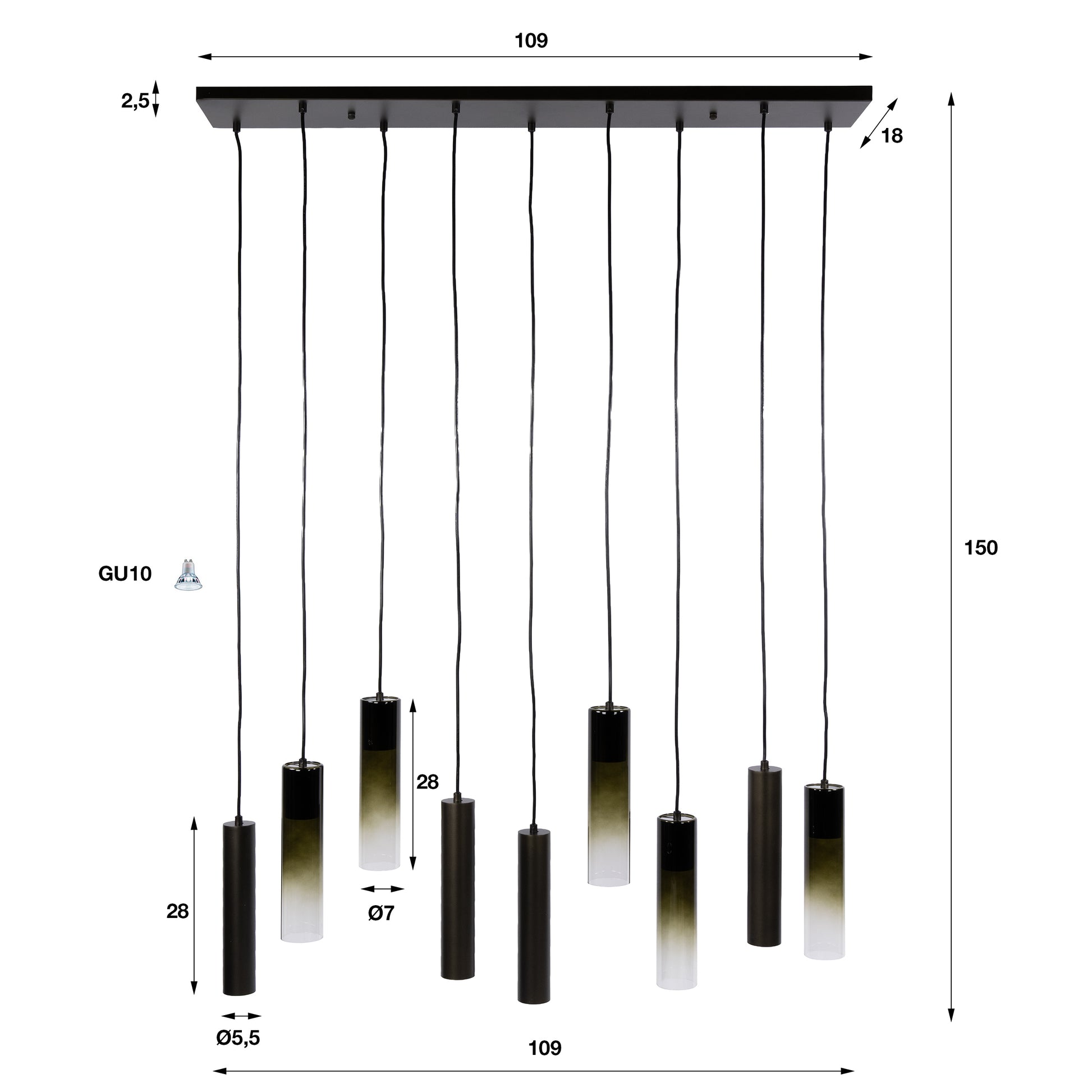 Hanglamp Lungo 5+4-lichts / Sienna bruin – afbeelding 6