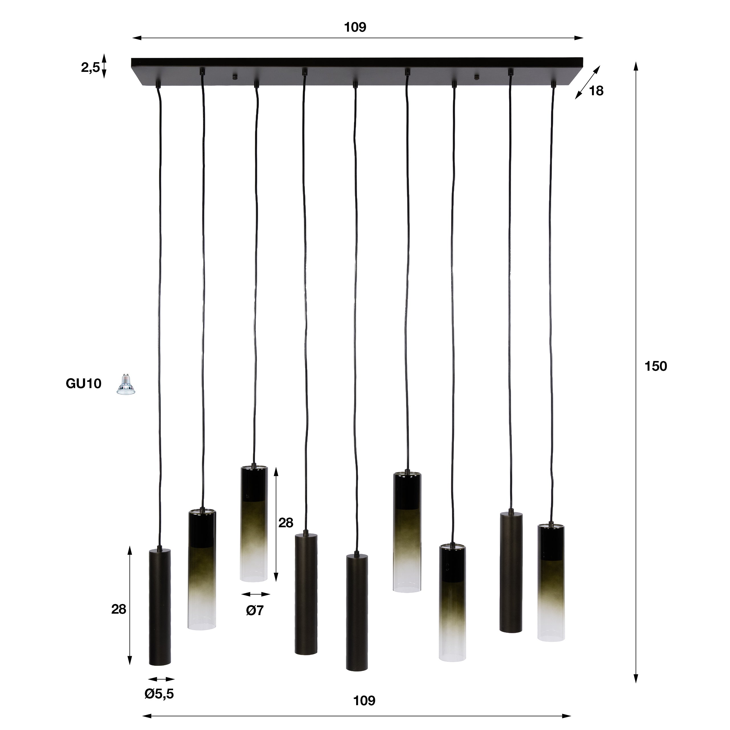 Hanglamp Lungo 5+4-lichts / Sienna bruin – afbeelding 6