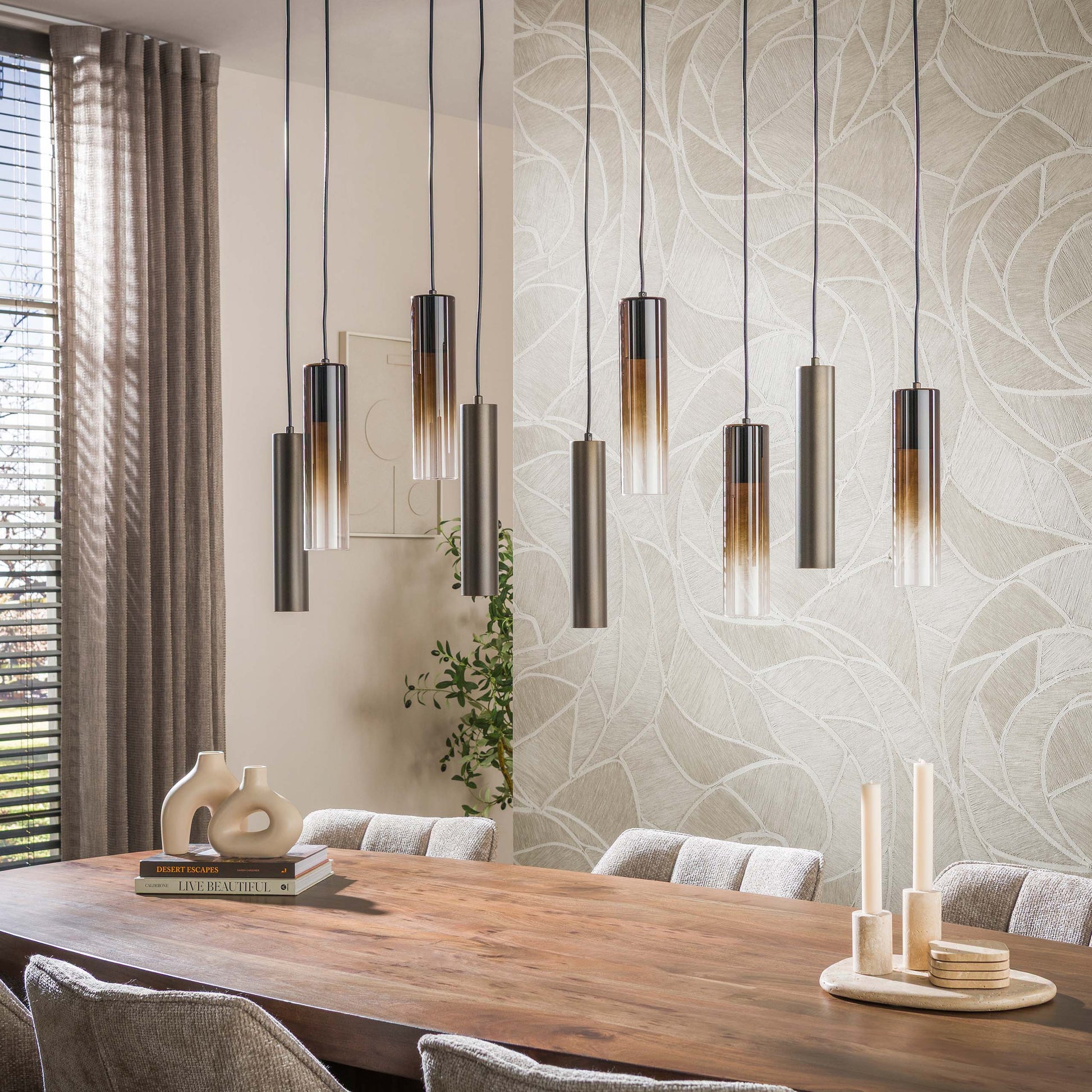 Hanglamp Lungo 5+4-lichts / Sienna bruin – afbeelding 2