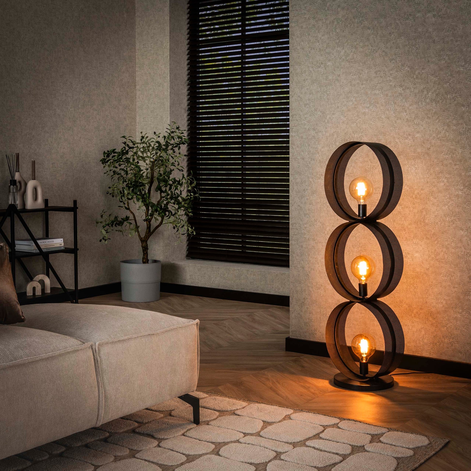 Vloerlamp Ring mesh 3-lichts / Charcoal – afbeelding 1