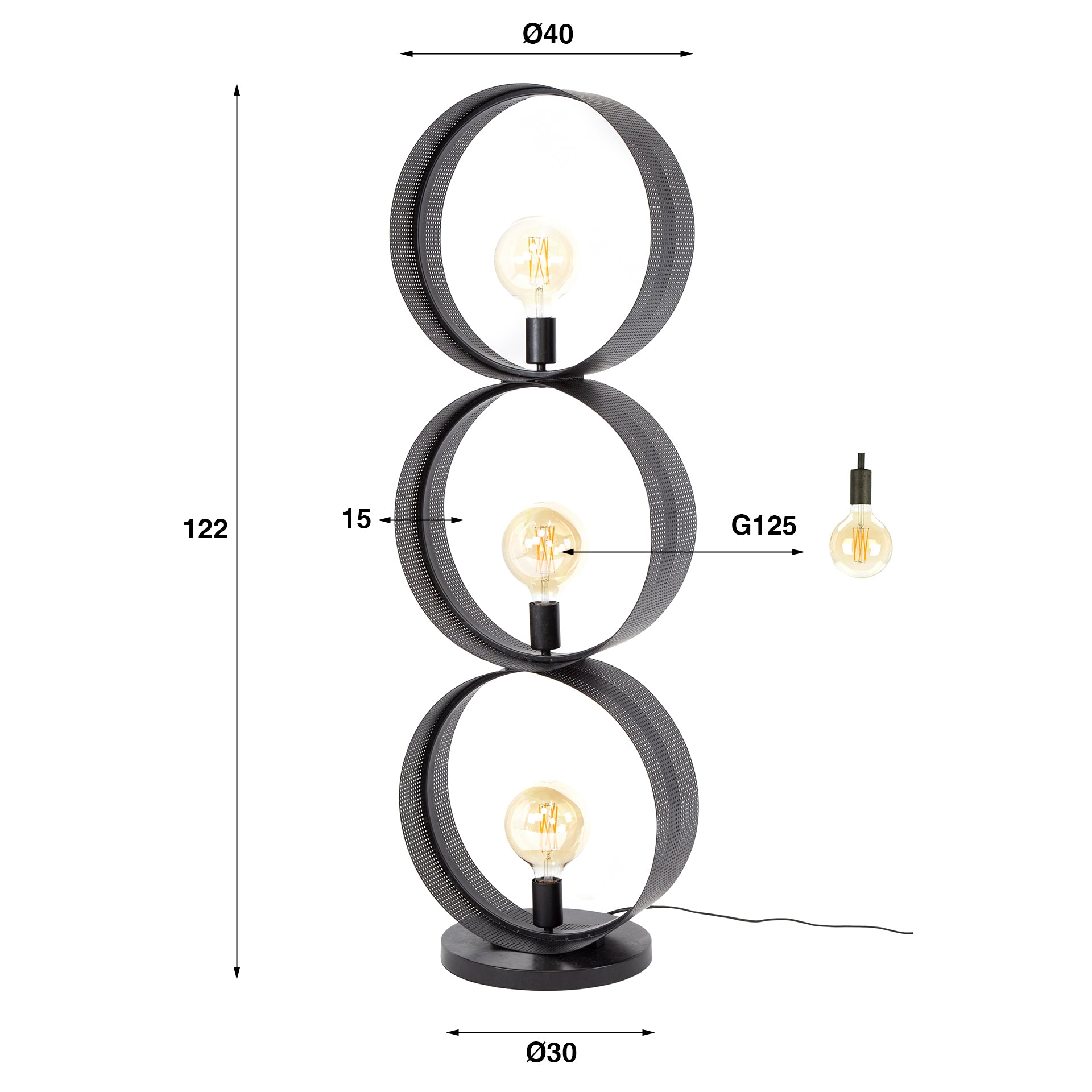 Vloerlamp Ring mesh 3-lichts / Charcoal – afbeelding 5