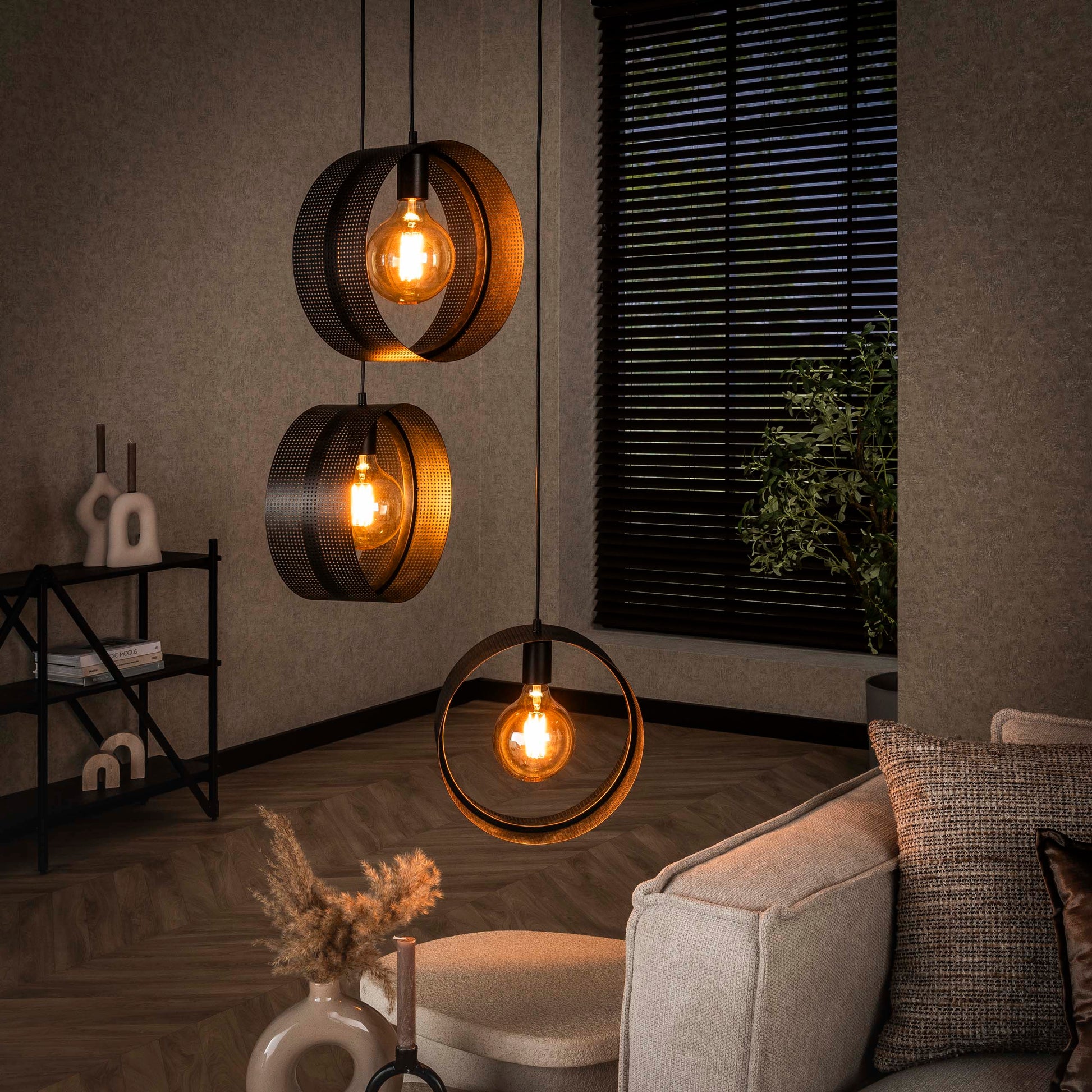 Hanglamp Ring mesh getrapt 3-lichts / Charcoal – afbeelding 1