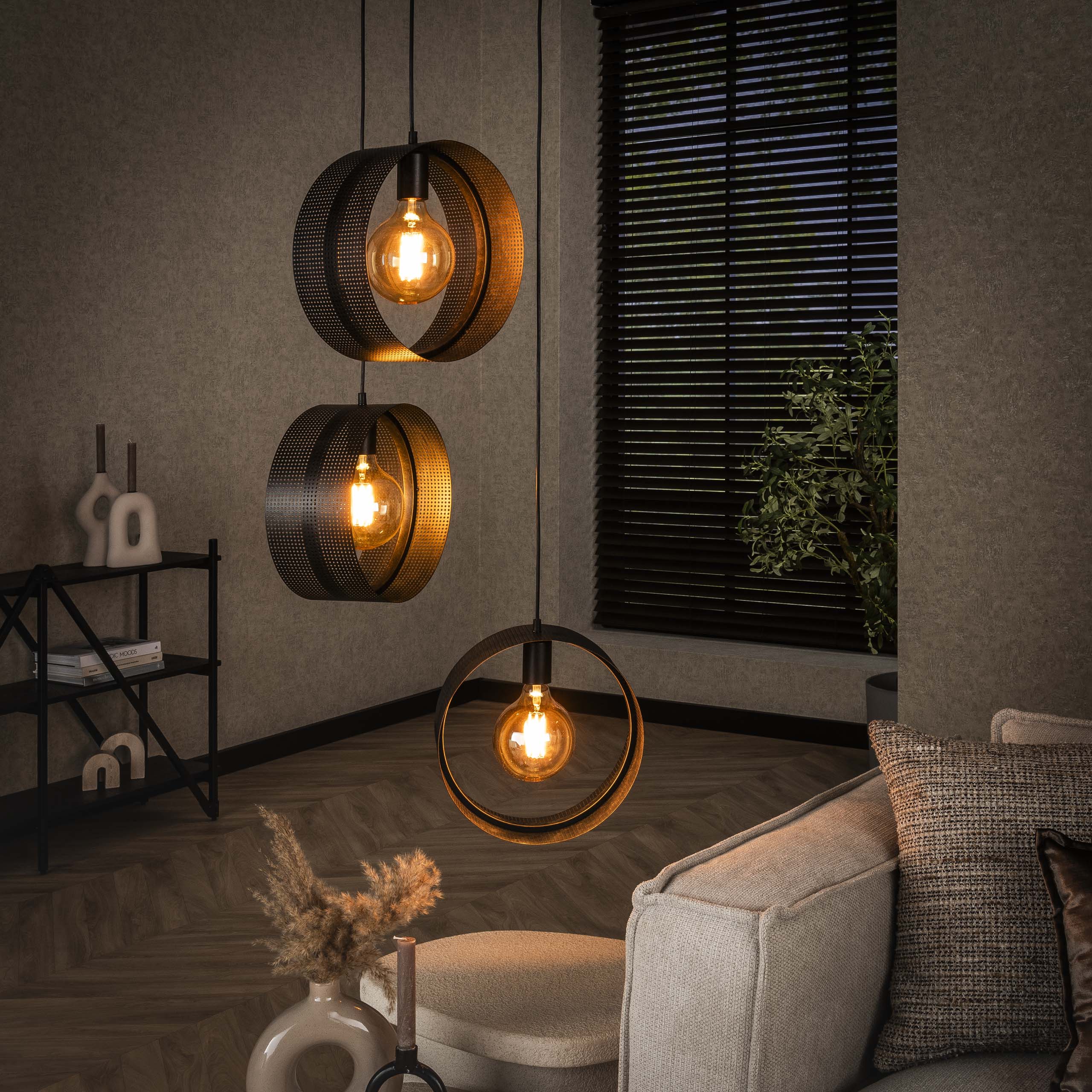 Hanglamp Ring mesh getrapt 3-lichts / Charcoal – afbeelding 1