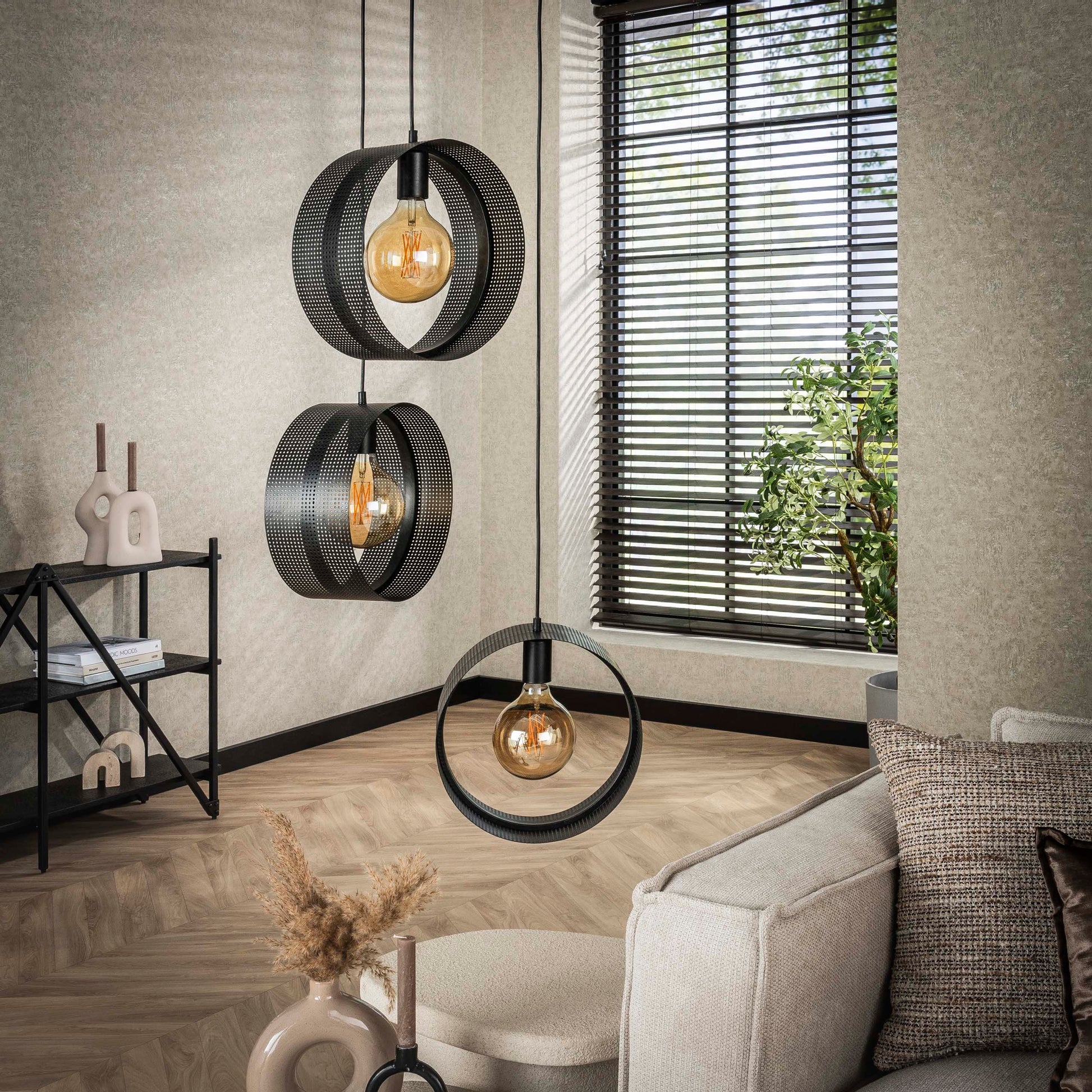 Hanglamp Ring mesh getrapt 3-lichts / Charcoal – afbeelding 2
