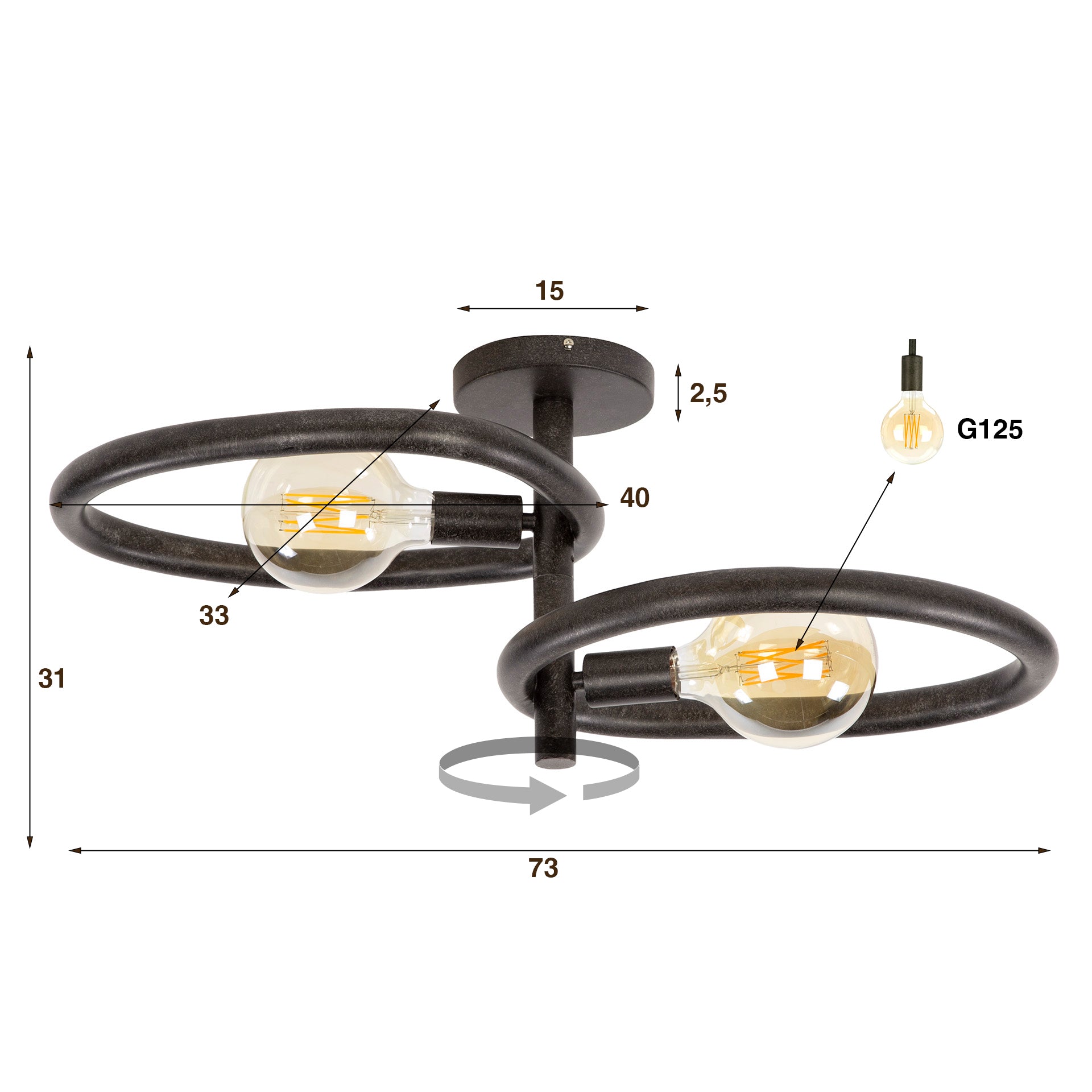 Plafondlamp Pebble 2-lichts / Artic zwart – afbeelding 4
