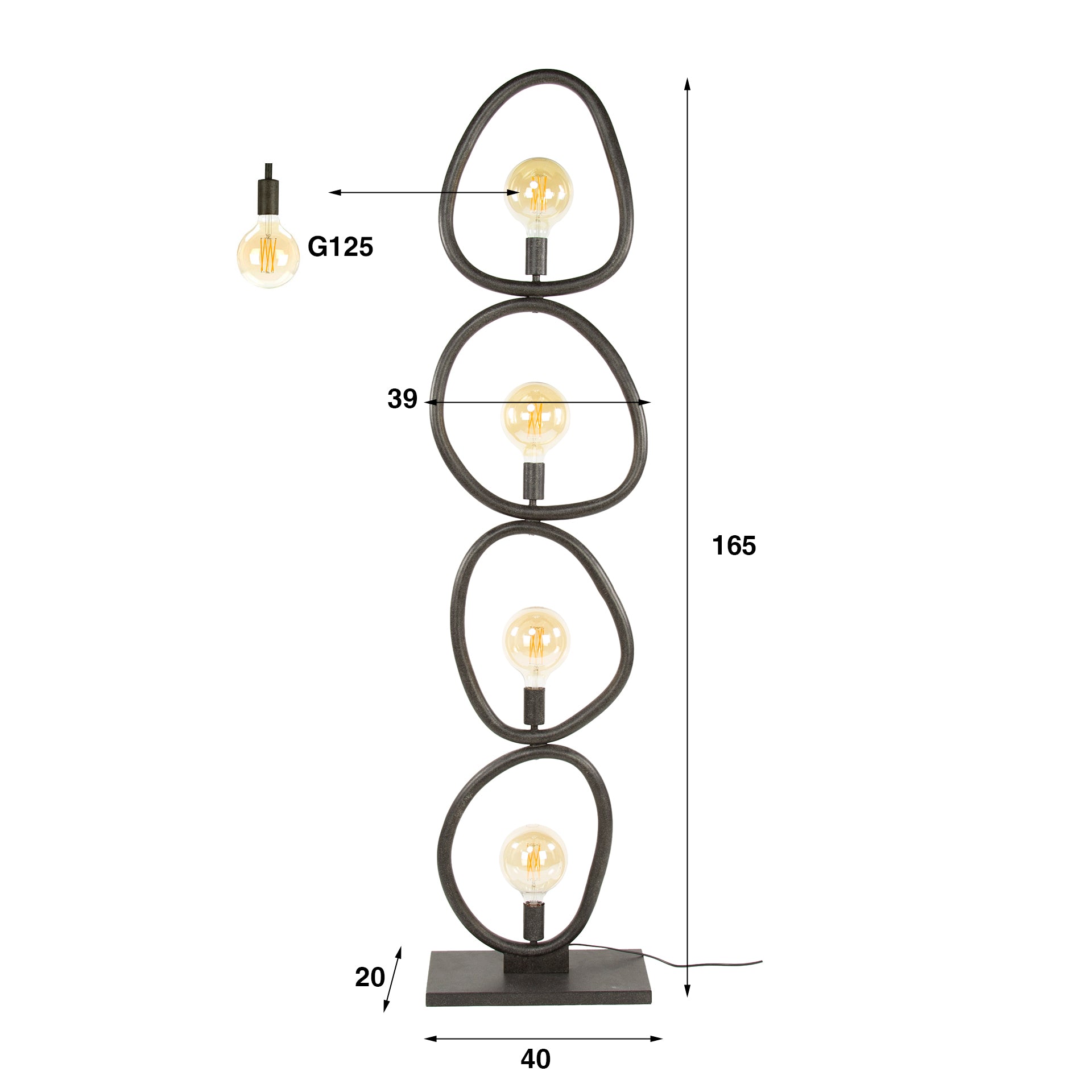 Vloerlamp Pebble 4-lichts / Artic zwart – afbeelding 5