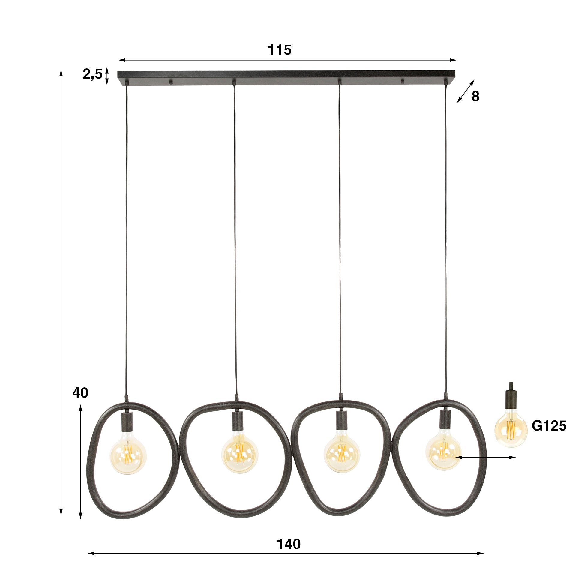 Hanglamp Pebble 4-lichts / Artic zwart – afbeelding 6