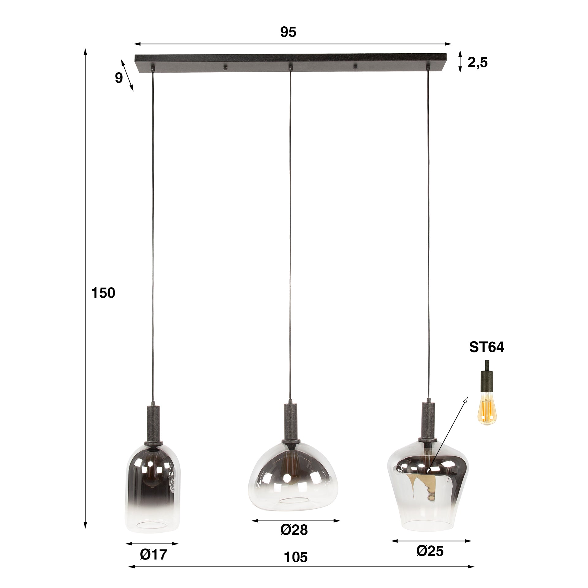 Hanglamp Zenith 3-lichts / Artic zwart – afbeelding 5