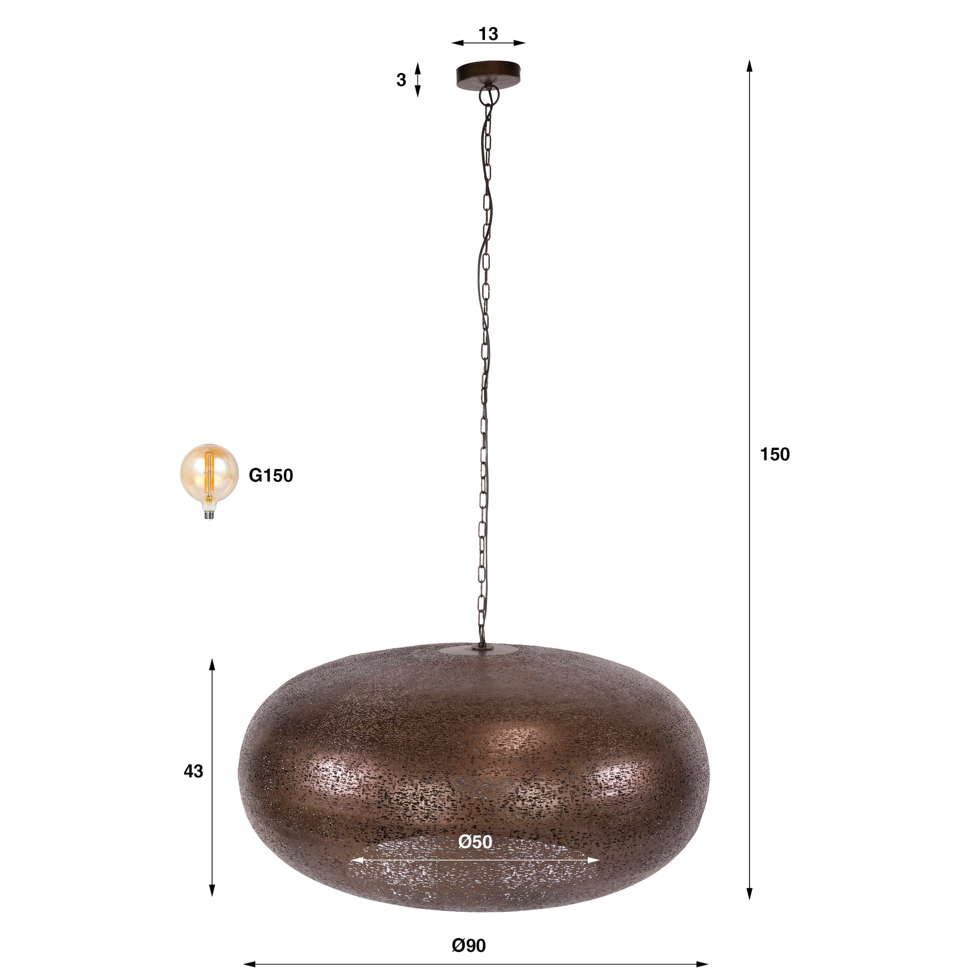 Hanglamp Cielo 1-lichts Ø90cm / Antiek koper – afbeelding 6