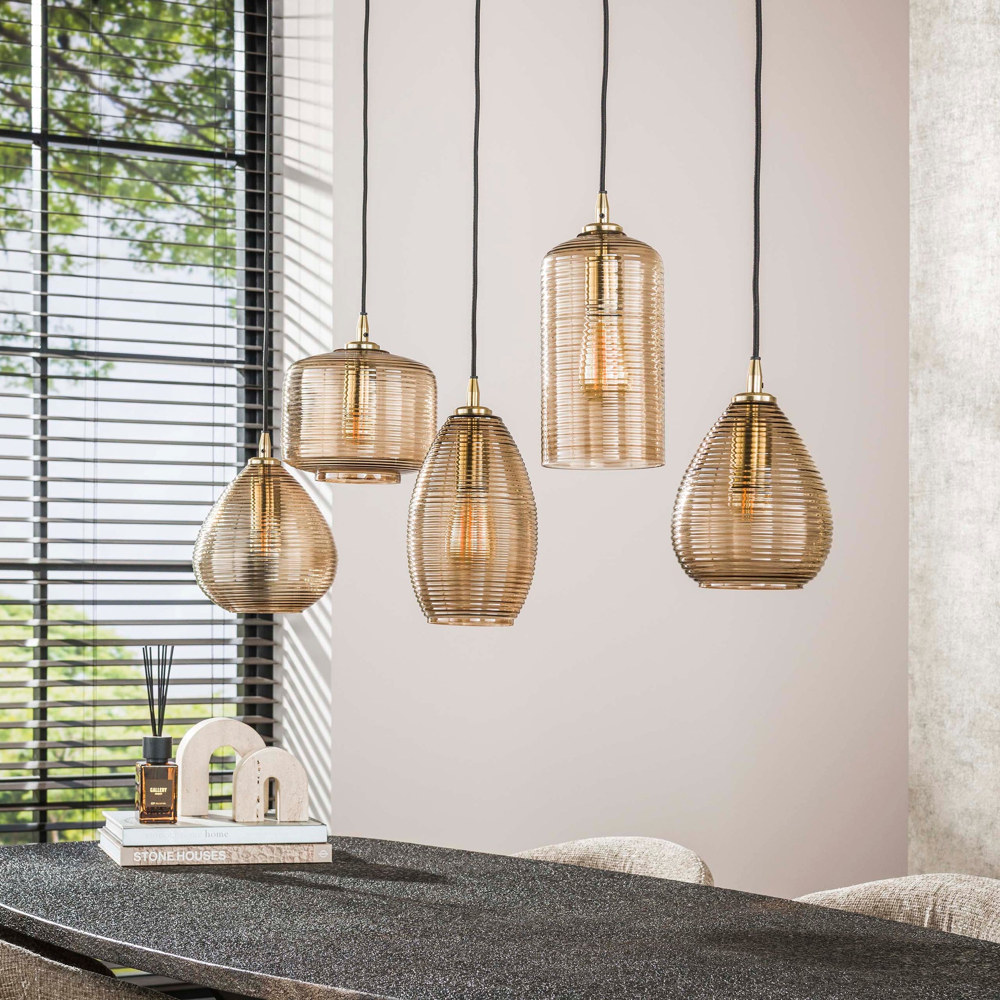 Hanglamp Stripe Horizontal 5-lichts / Smoke bruin glas – afbeelding 2