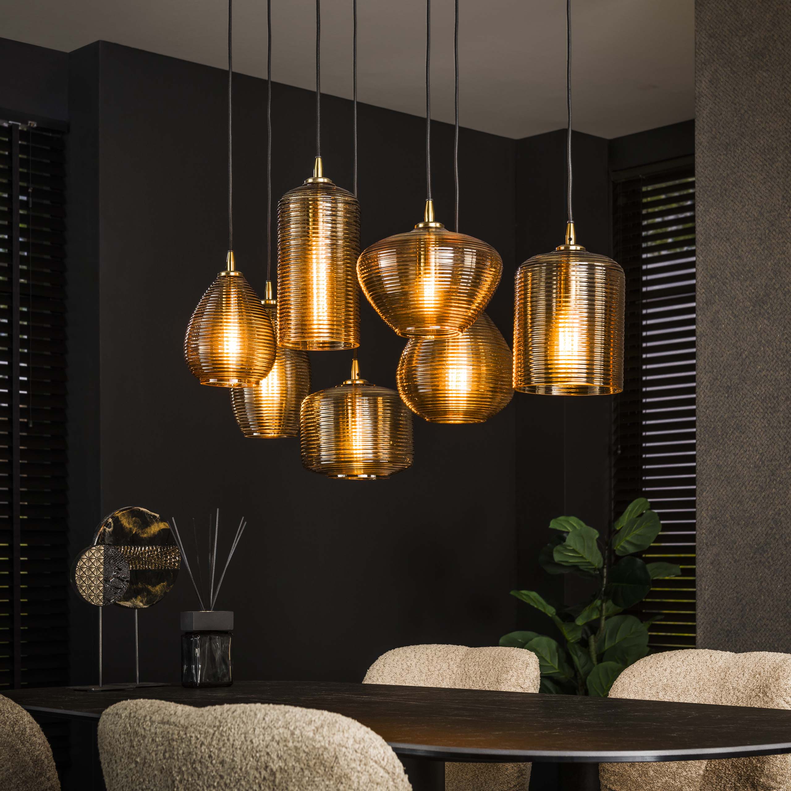 Hanglamp Stripe Horizontal 4+3-lichts / Amber glas – afbeelding 1