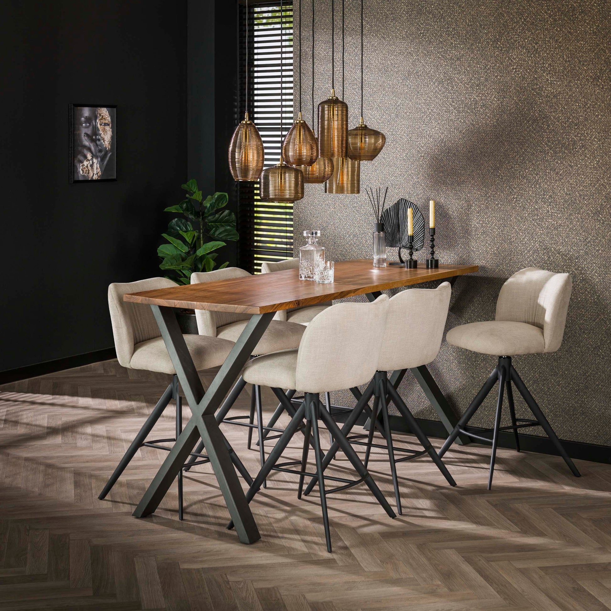 Hanglamp Stripe Horizontal 4+3-lichts / Amber glas – afbeelding 4