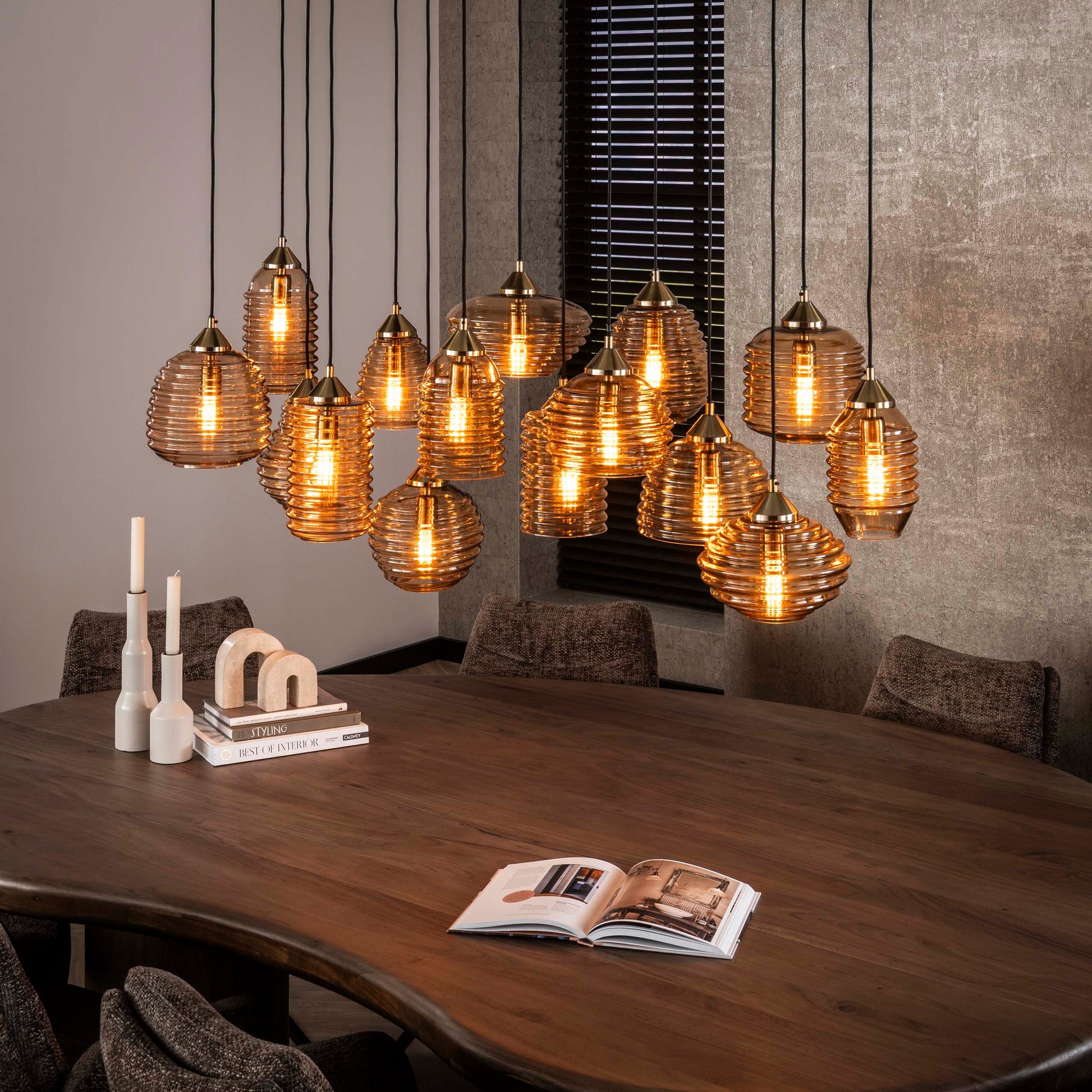 Hanglamp Rib Glass 5+5+5-lichts / Amber glas – afbeelding 1