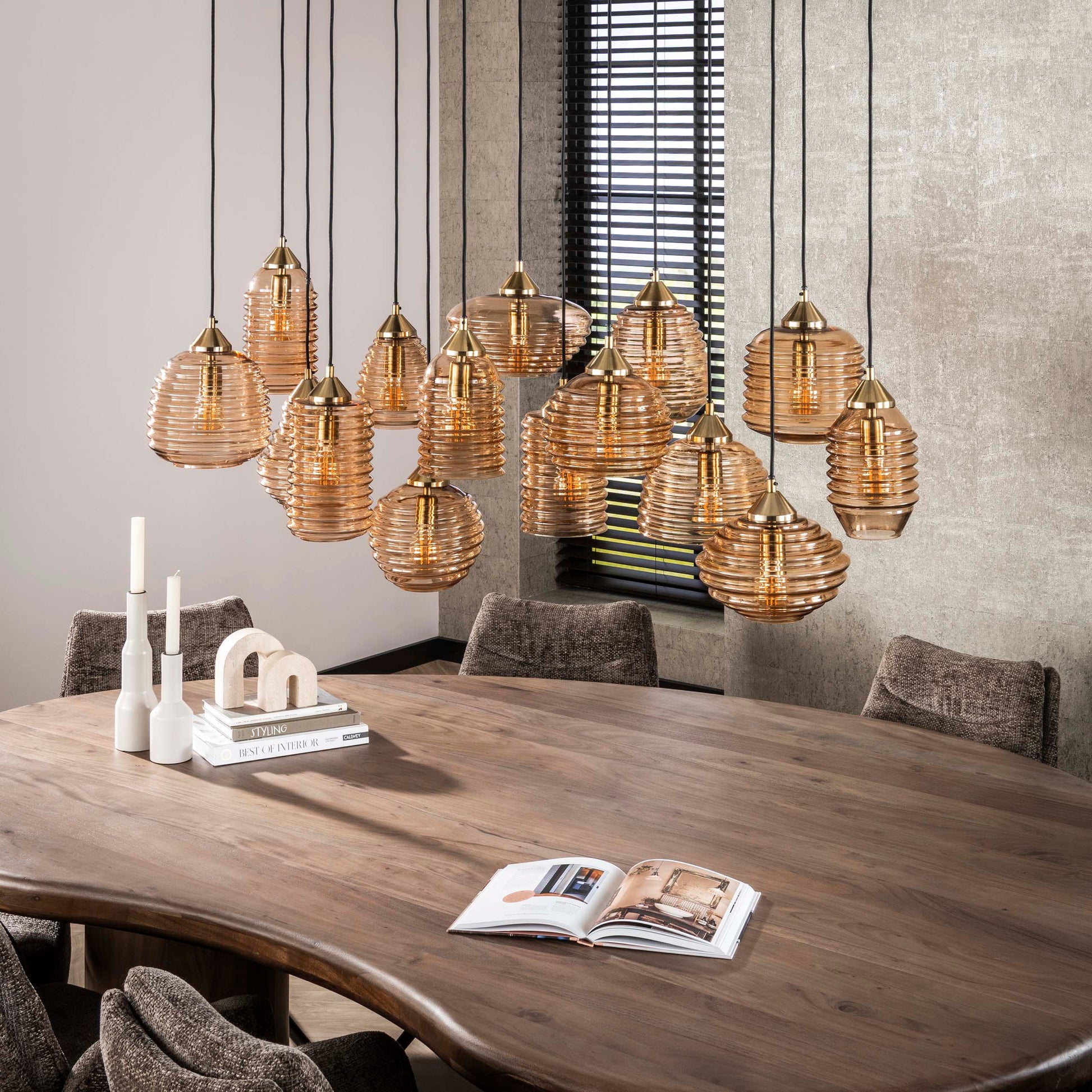 Hanglamp Rib Glass 5+5+5-lichts / Amber glas – afbeelding 2