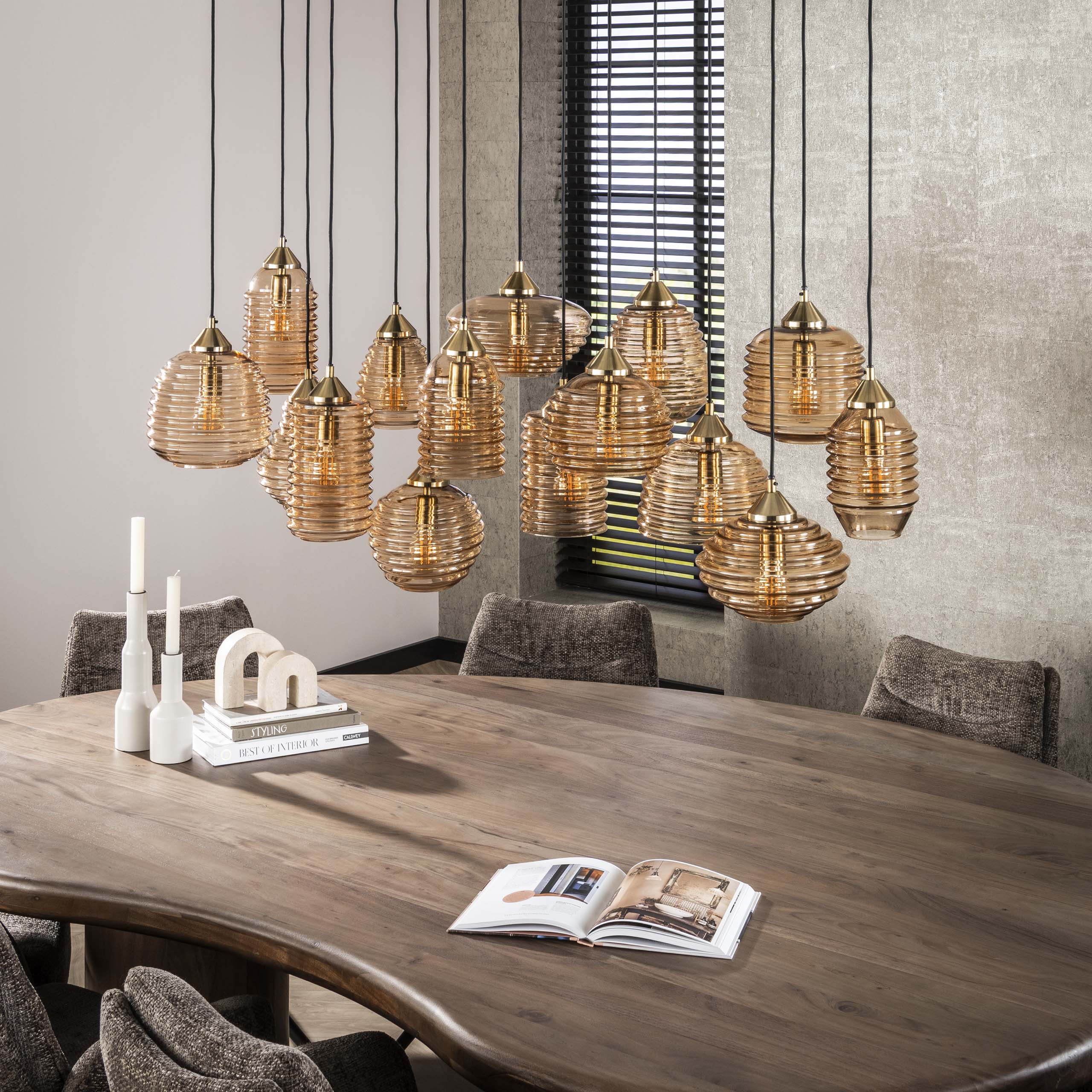Hanglamp Rib Glass 5+5+5-lichts / Amber glas – afbeelding 2